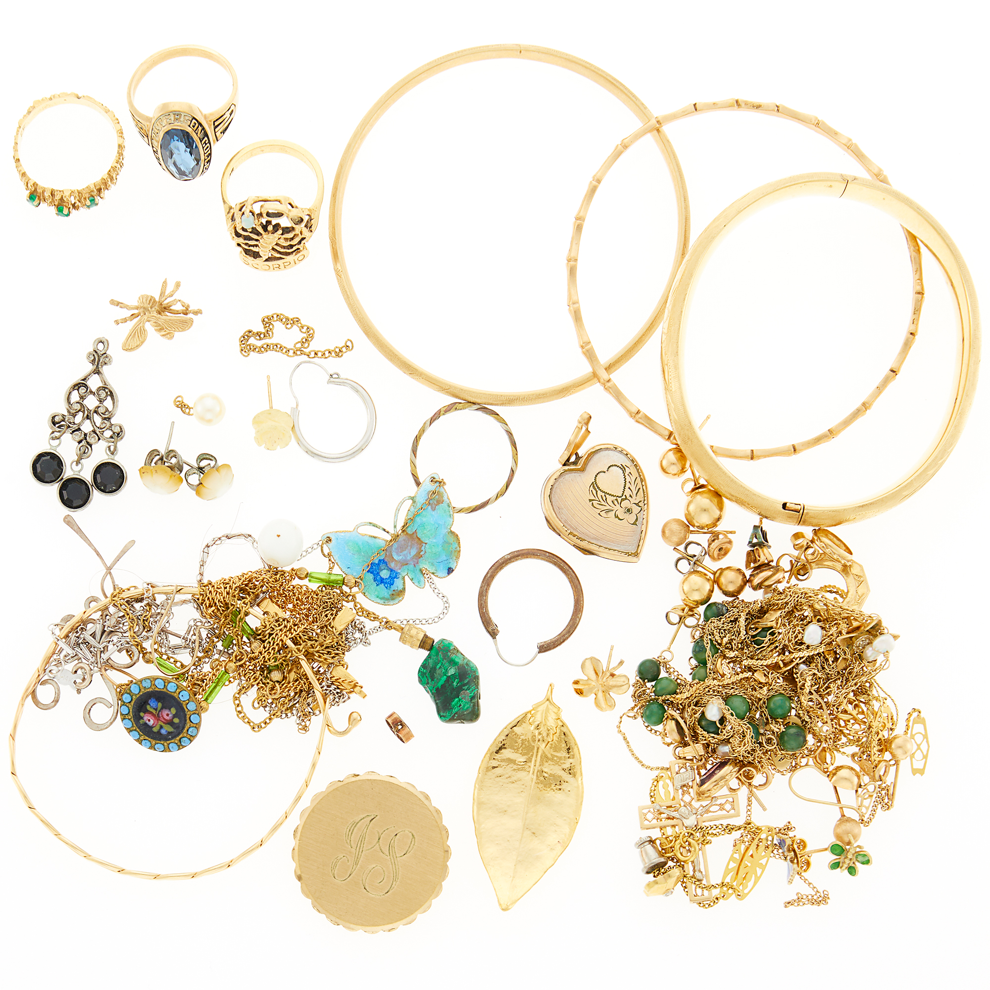 Lot image - Group of Gold, Low Karat Gold, Gold-Filled, Silver and Metal Jewelry and Costume Jewelry