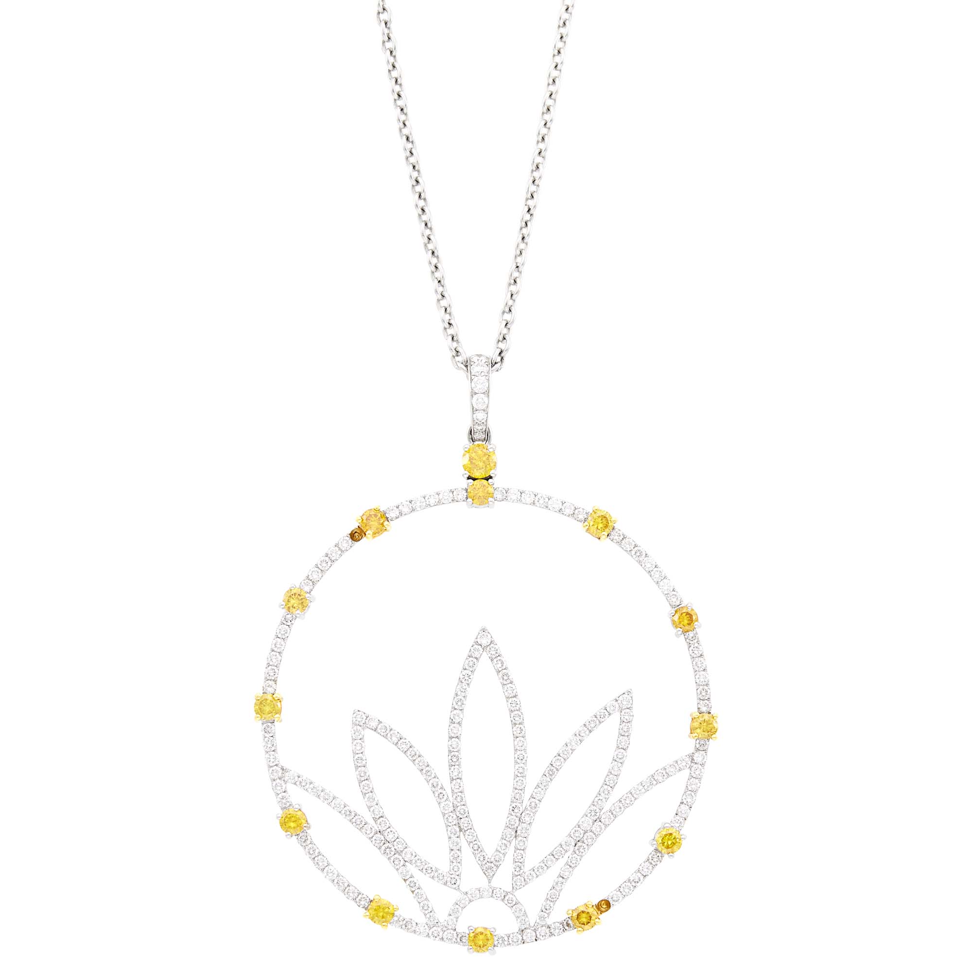 Lot image - Two-Color Gold, Diamond and Yellow Diamond Pendant with Chain Necklace