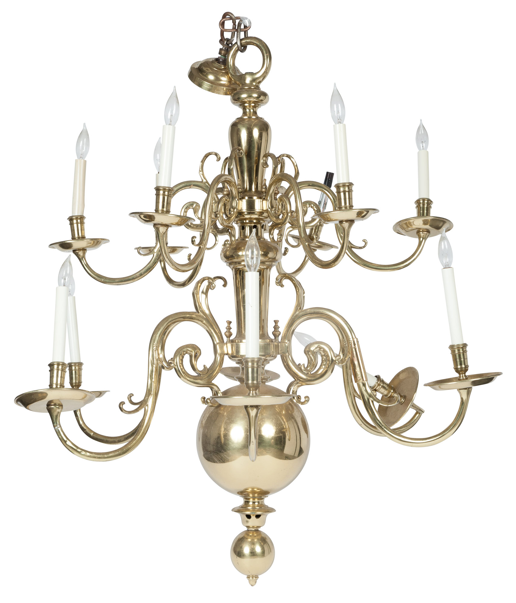 Lot image - Dutch Baroque Style Brass Twelve-Light Chandelier