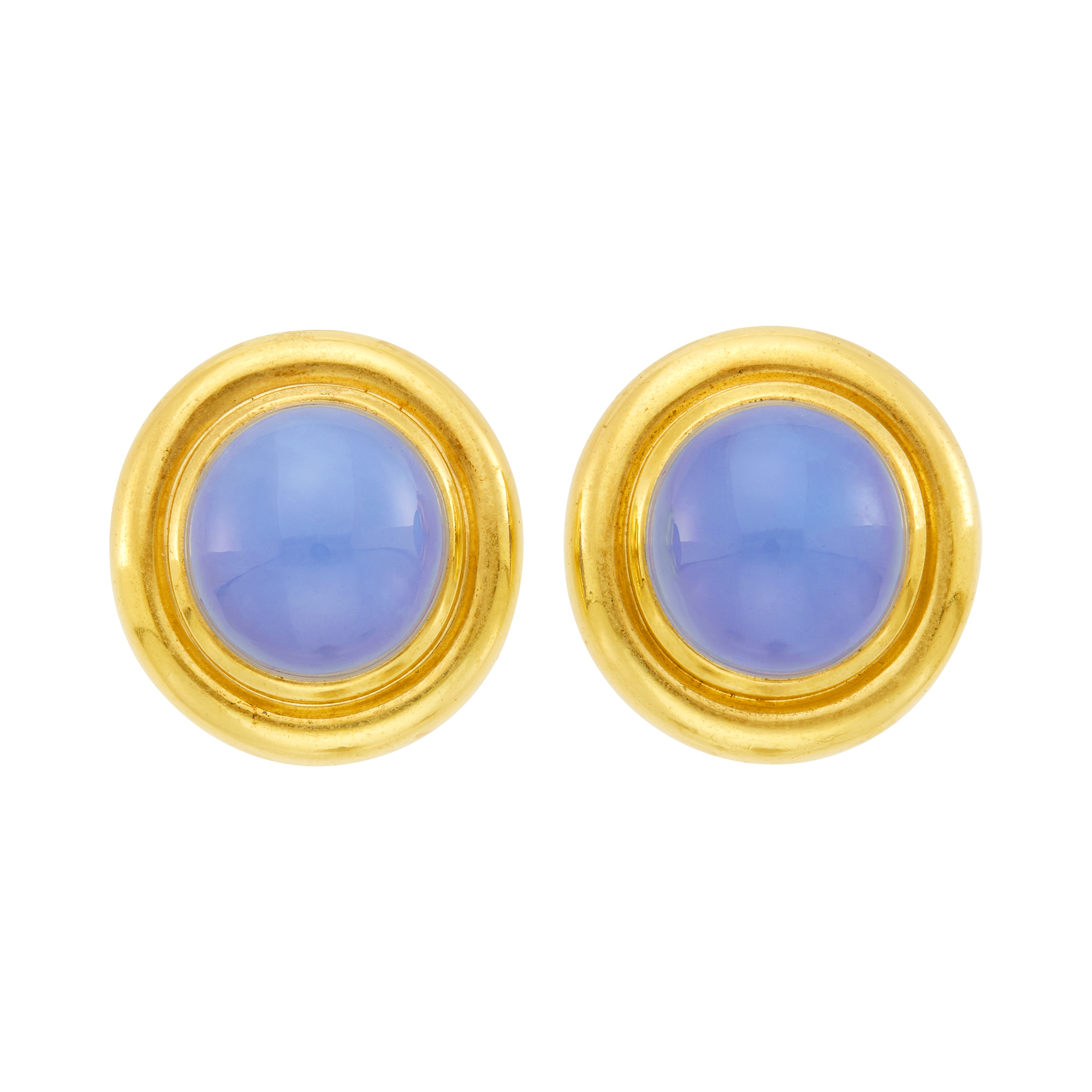 Lot image - Tiffany & Co., Paloma Picasso Pair of Gold and Blue Chalcedony Earclips