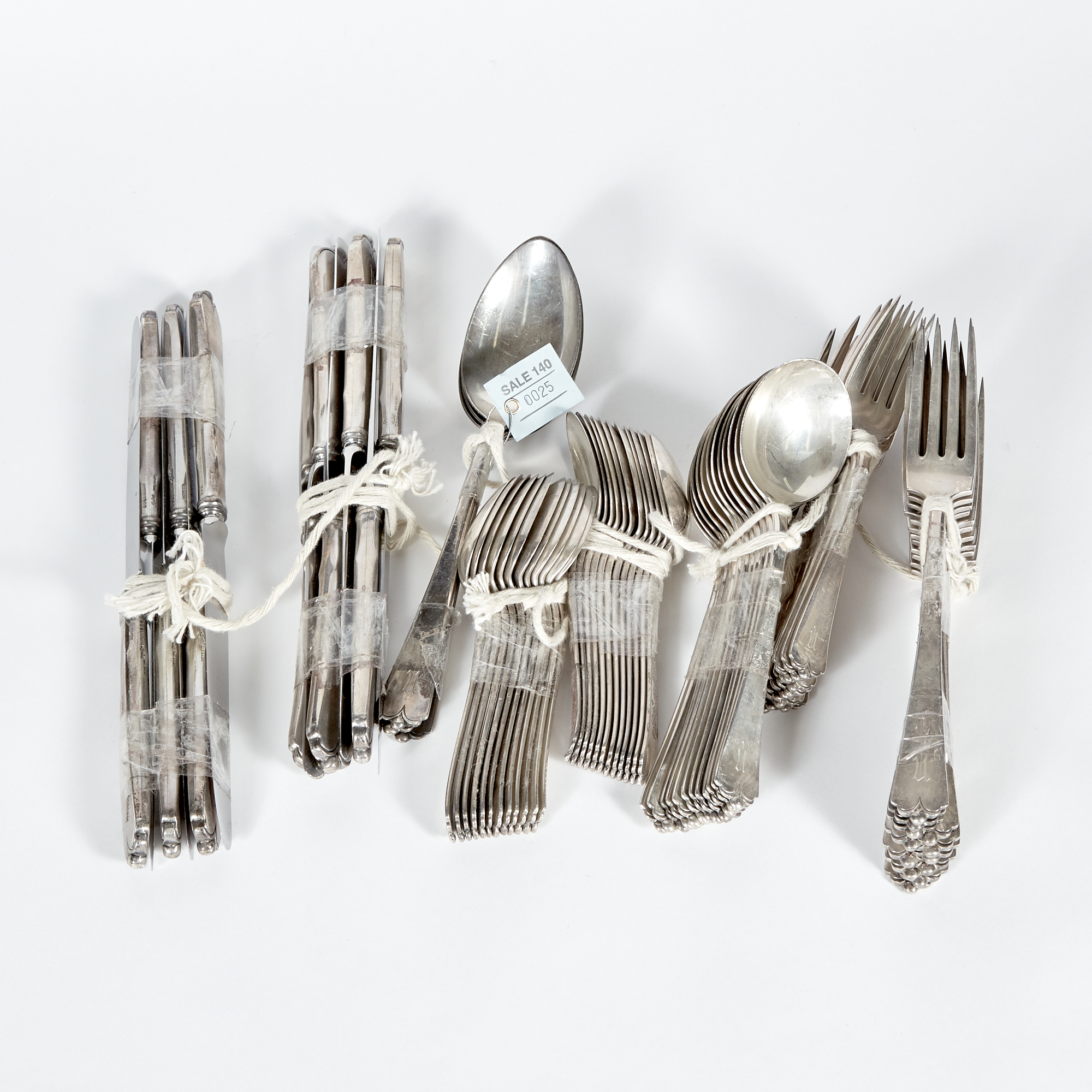 Lot image - 63 Pieces of Silverware, 95 ozs., 12 handles
