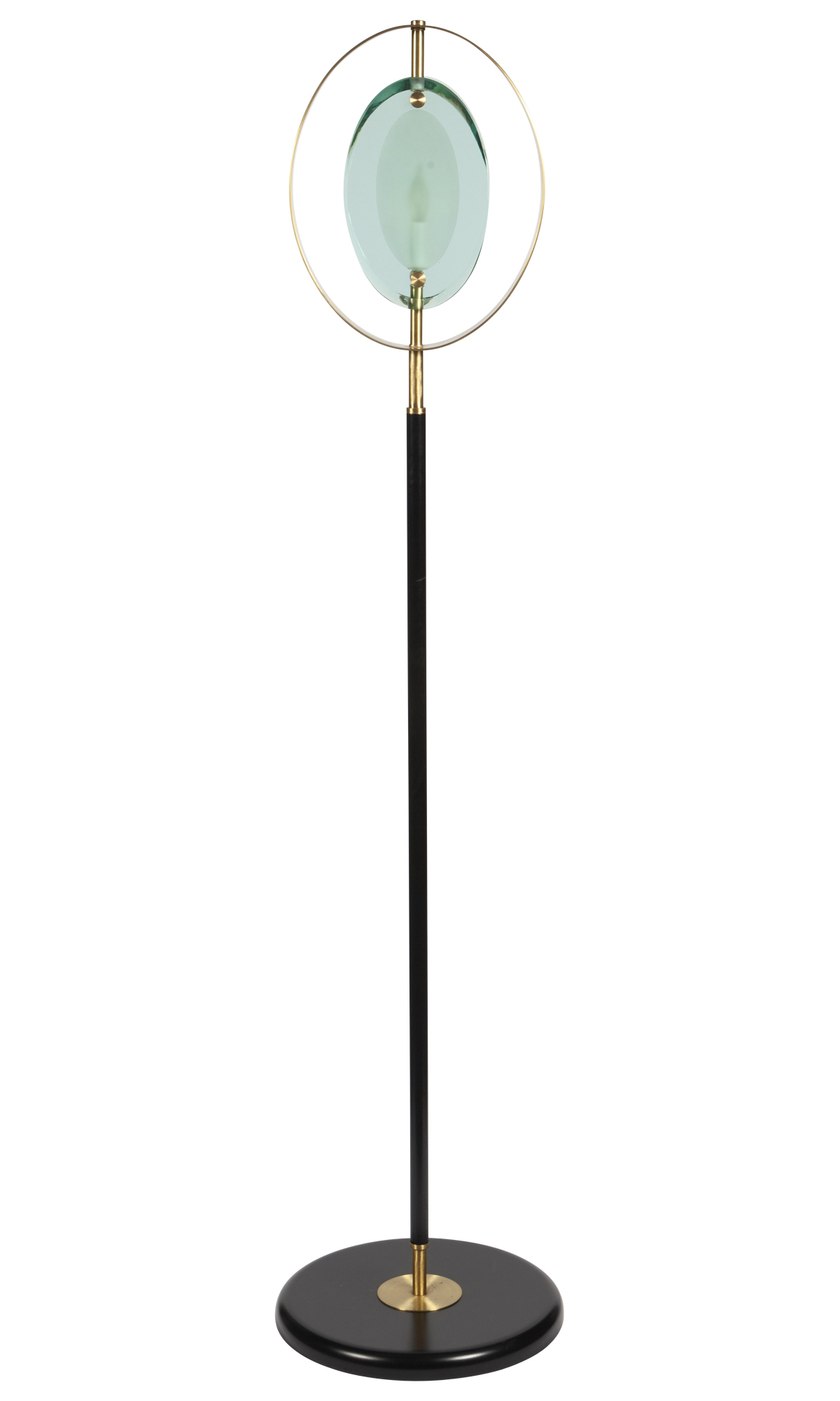 Lot image - Fontana Arte Style Brass, Enameled Metal and Glass Floor Lamp
