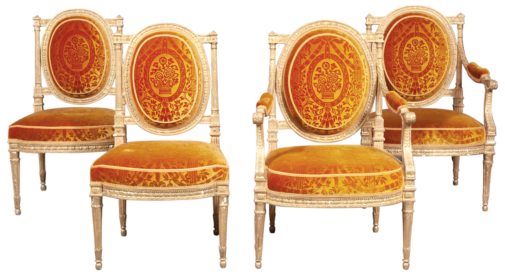 Lot image - Pair of Russian Giltwood Armchairs and a Pair of Russian Side Chairs
