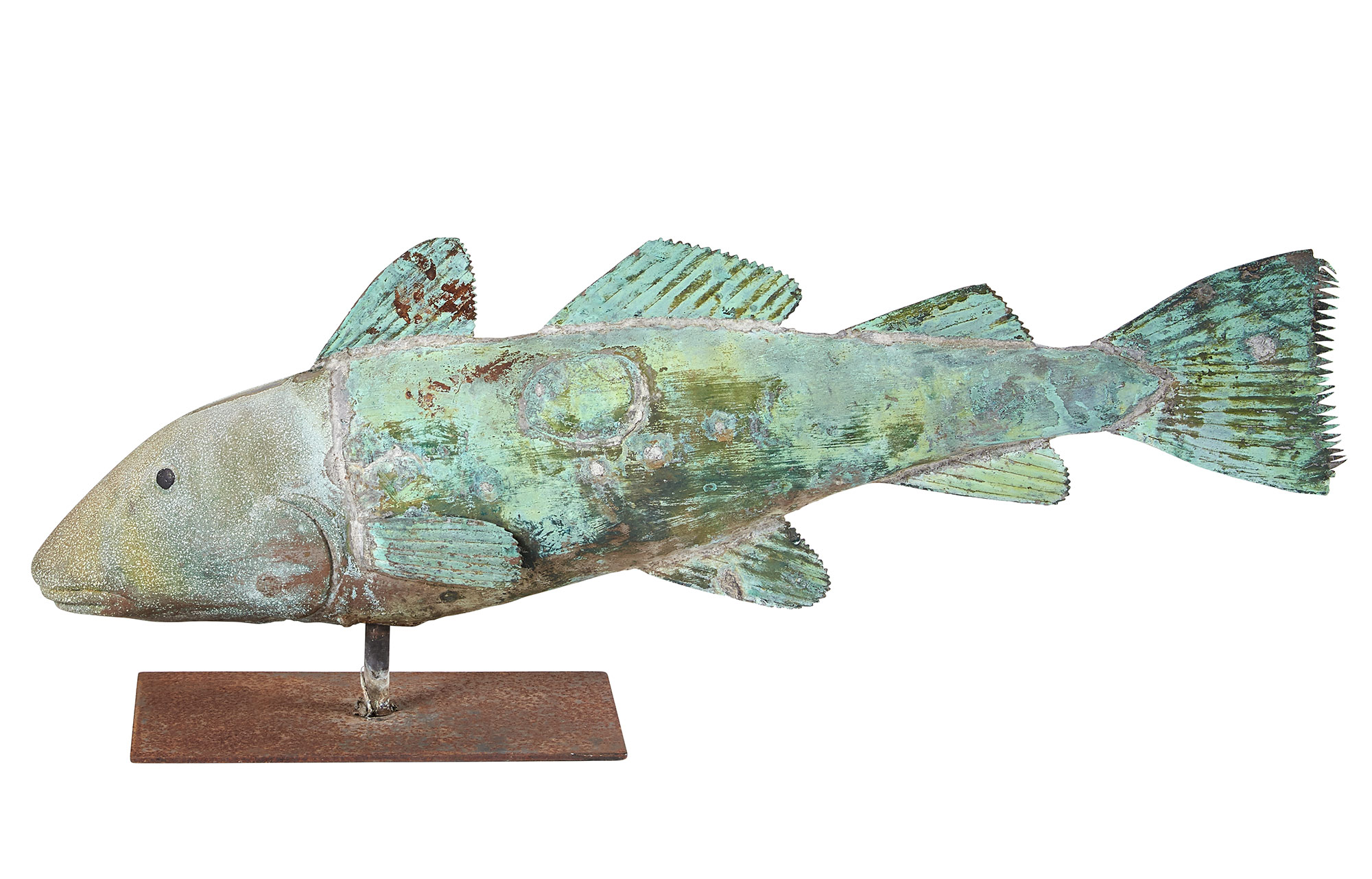 Lot image - Patinated Copper and Zinc Full-Body Fish Weathervane
