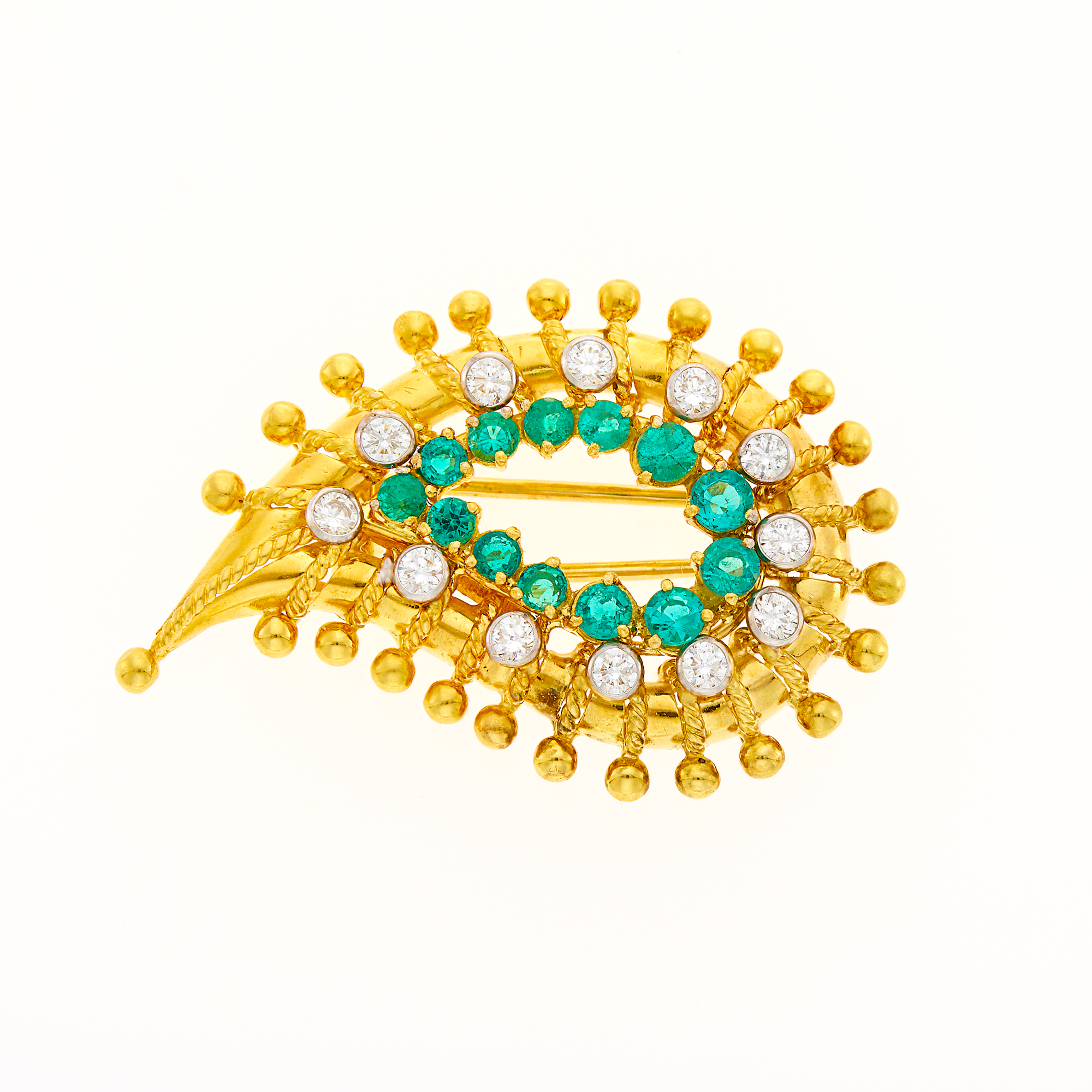 Lot image - Tiffany & Co. Gold, Platinum, Emerald and Diamond Paisley Clip-Brooch