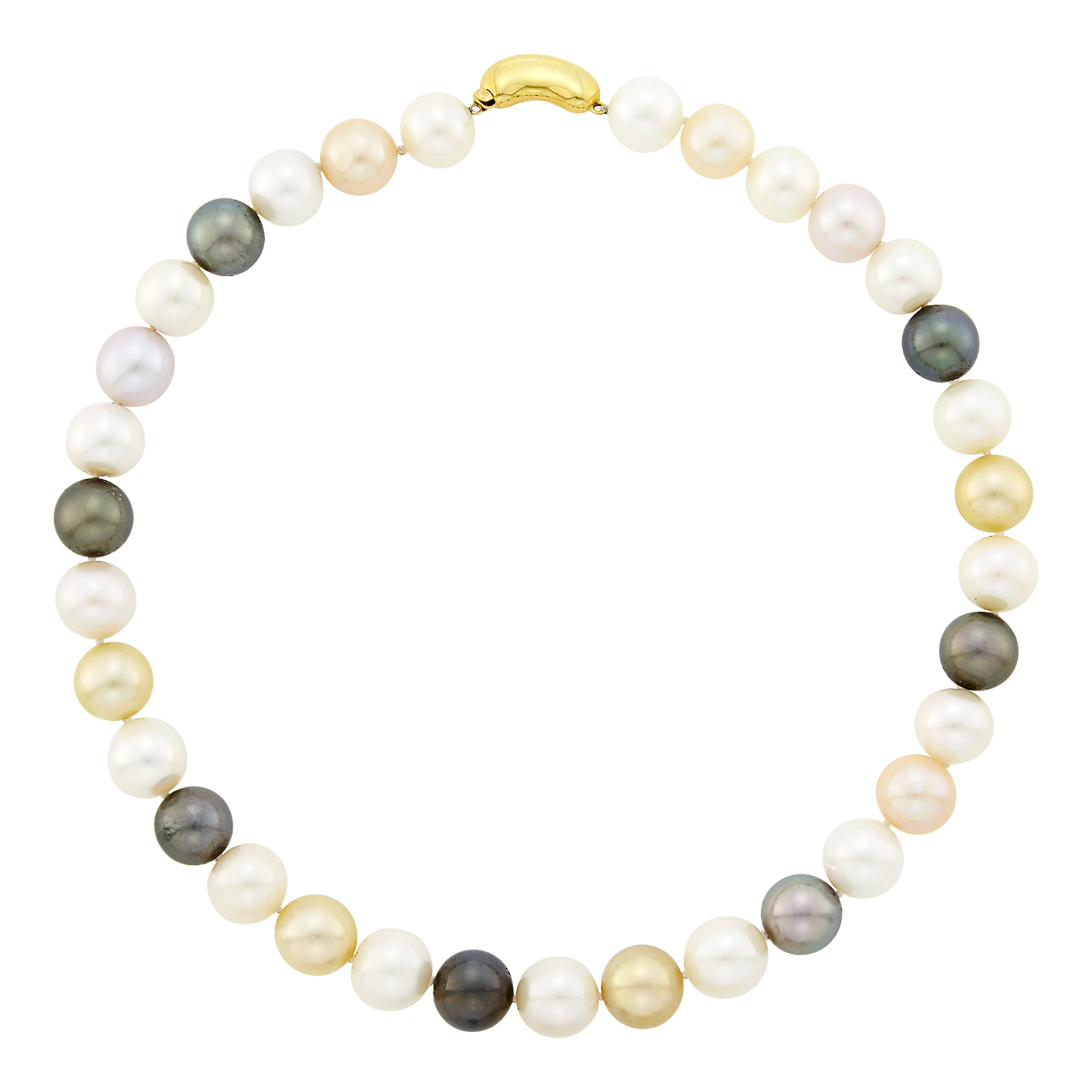 Lot image - Multicolored Freshwater Pearl Necklace with Gold Clasp