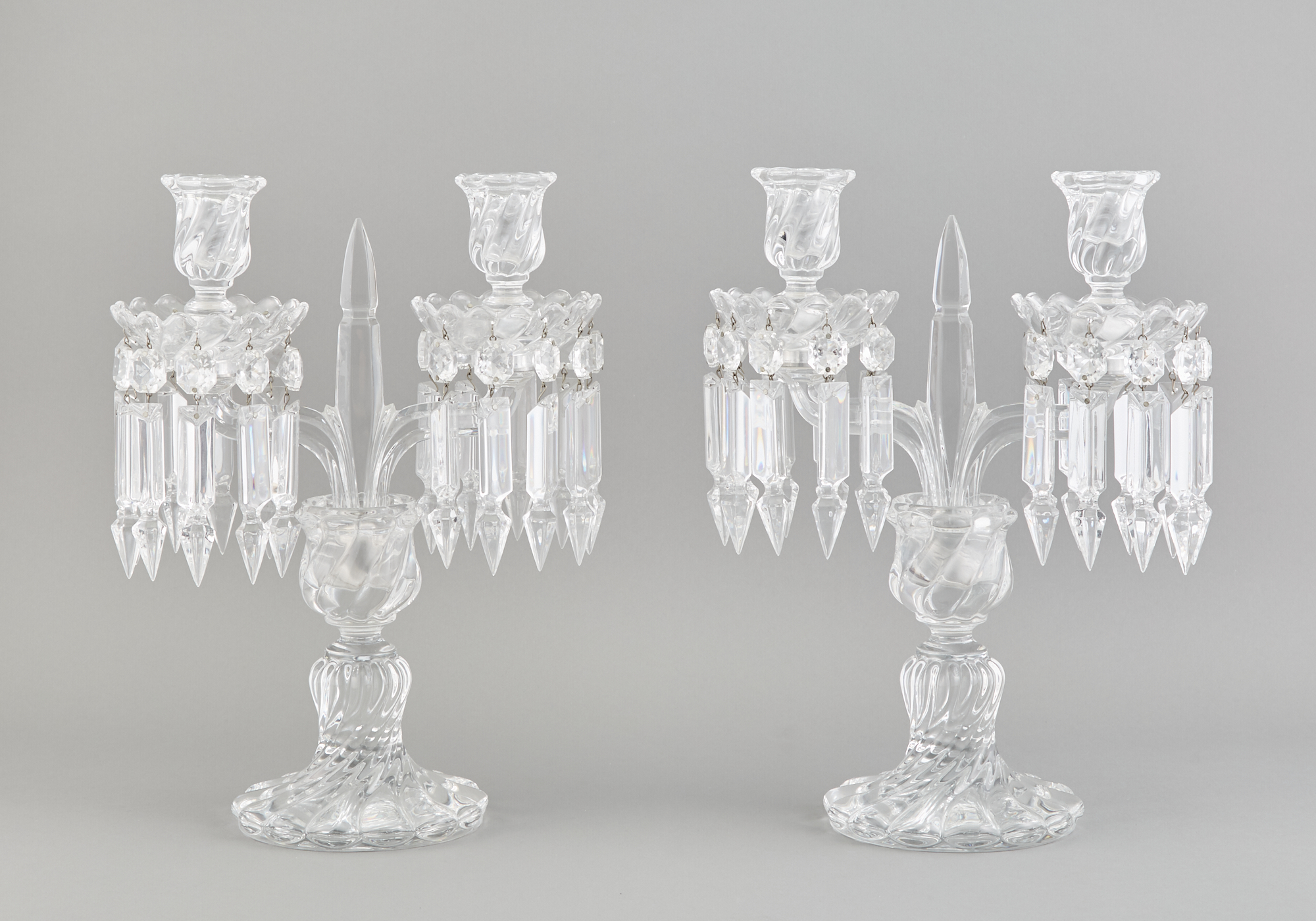 Lot image - Pair of Baccarat Glass Two-Light Candelabra