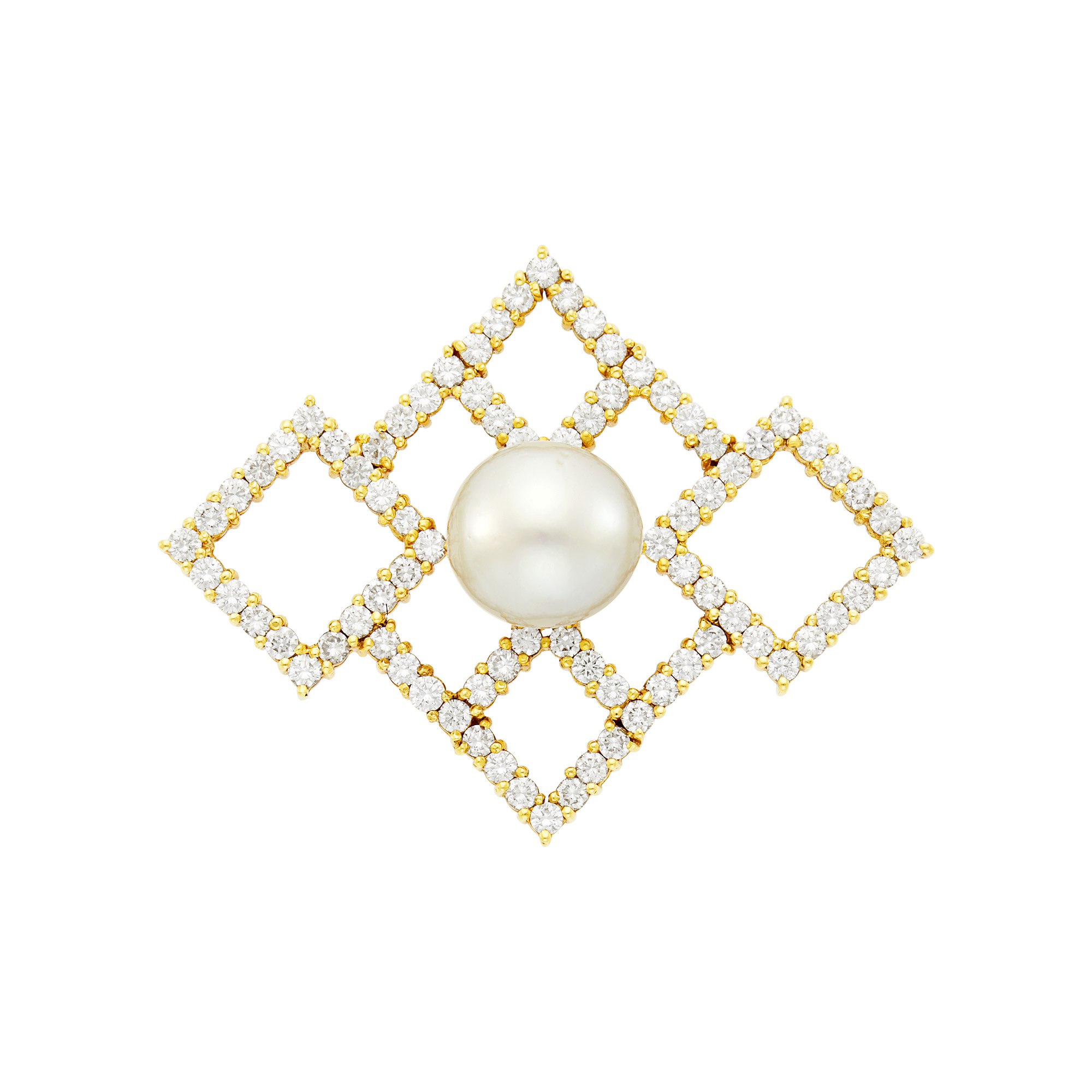 Lot image - Gold, South Sea Cultured Pearl and Diamond Pendant-Brooch