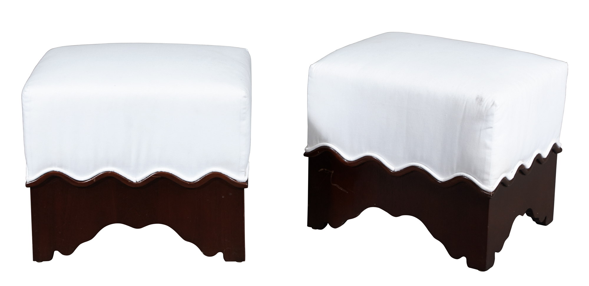 Lot image - Pair of Mahogany and White Fabric-Upholstered Stools