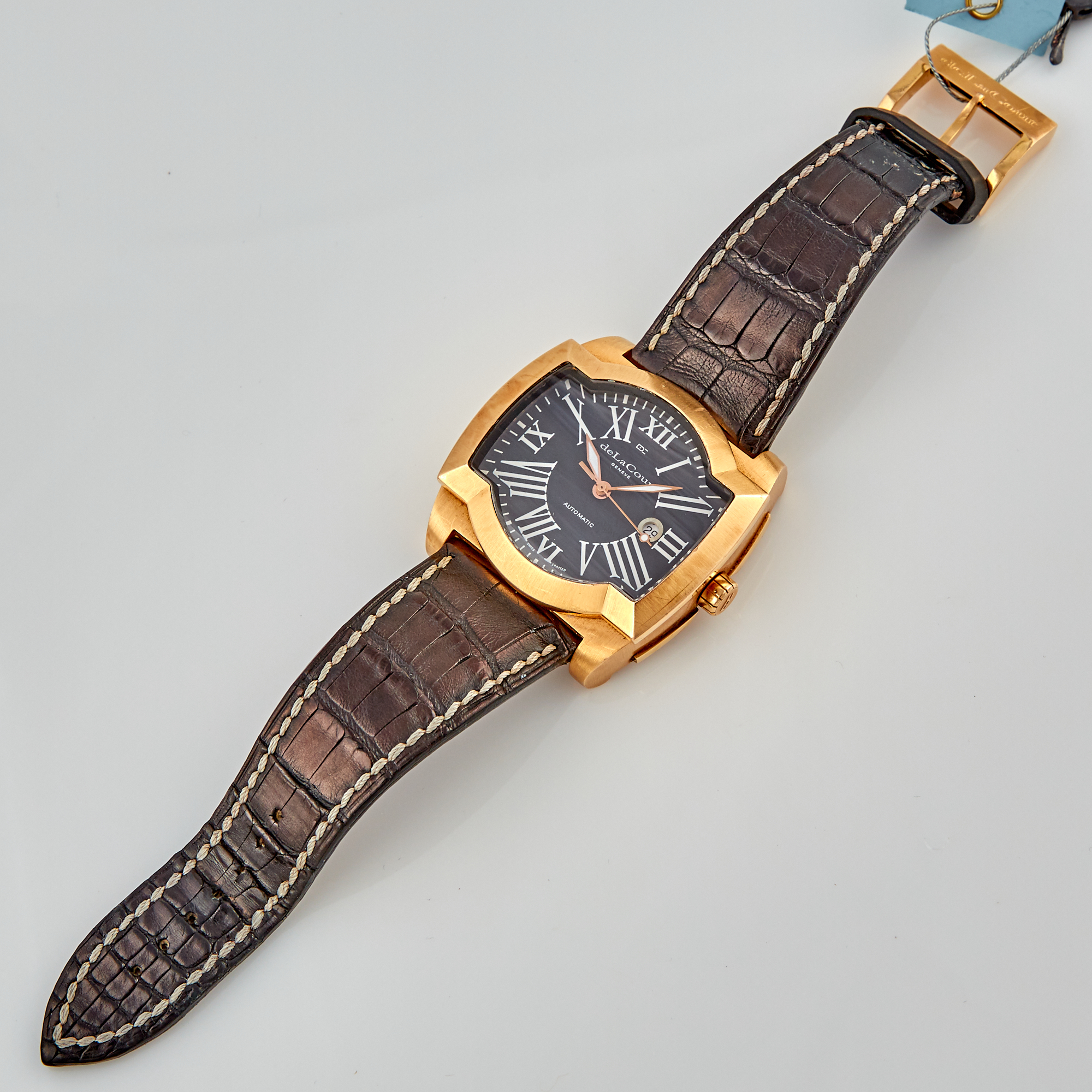 Lot image - Mans Gold Wrist Watch, 21 Jewels, deLaCour, Saqra, Limited Edition, Automatic, 18K