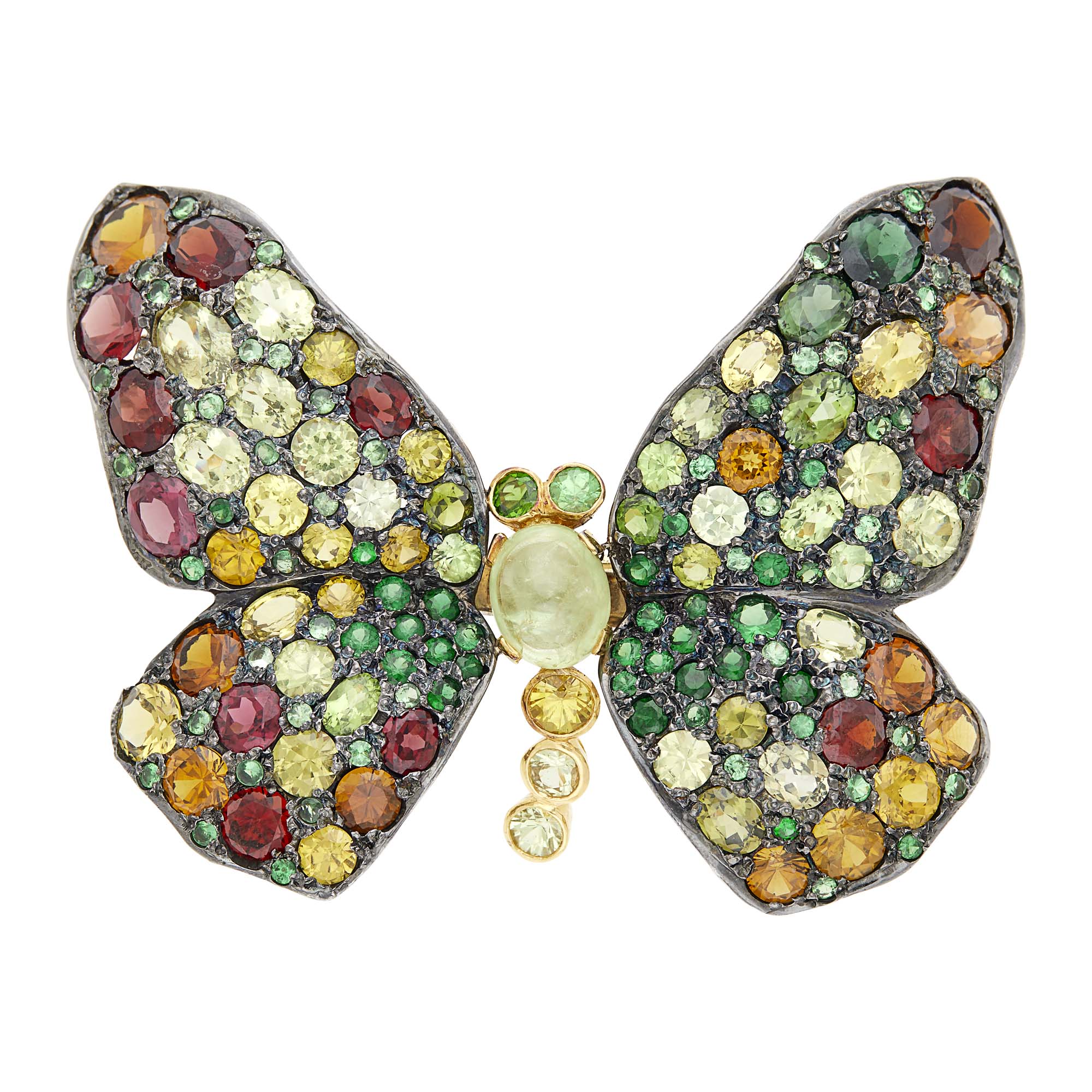 Lot image - Andrea Molinari Gold, Silver and Gem-Set Butterfly Clip-Brooch