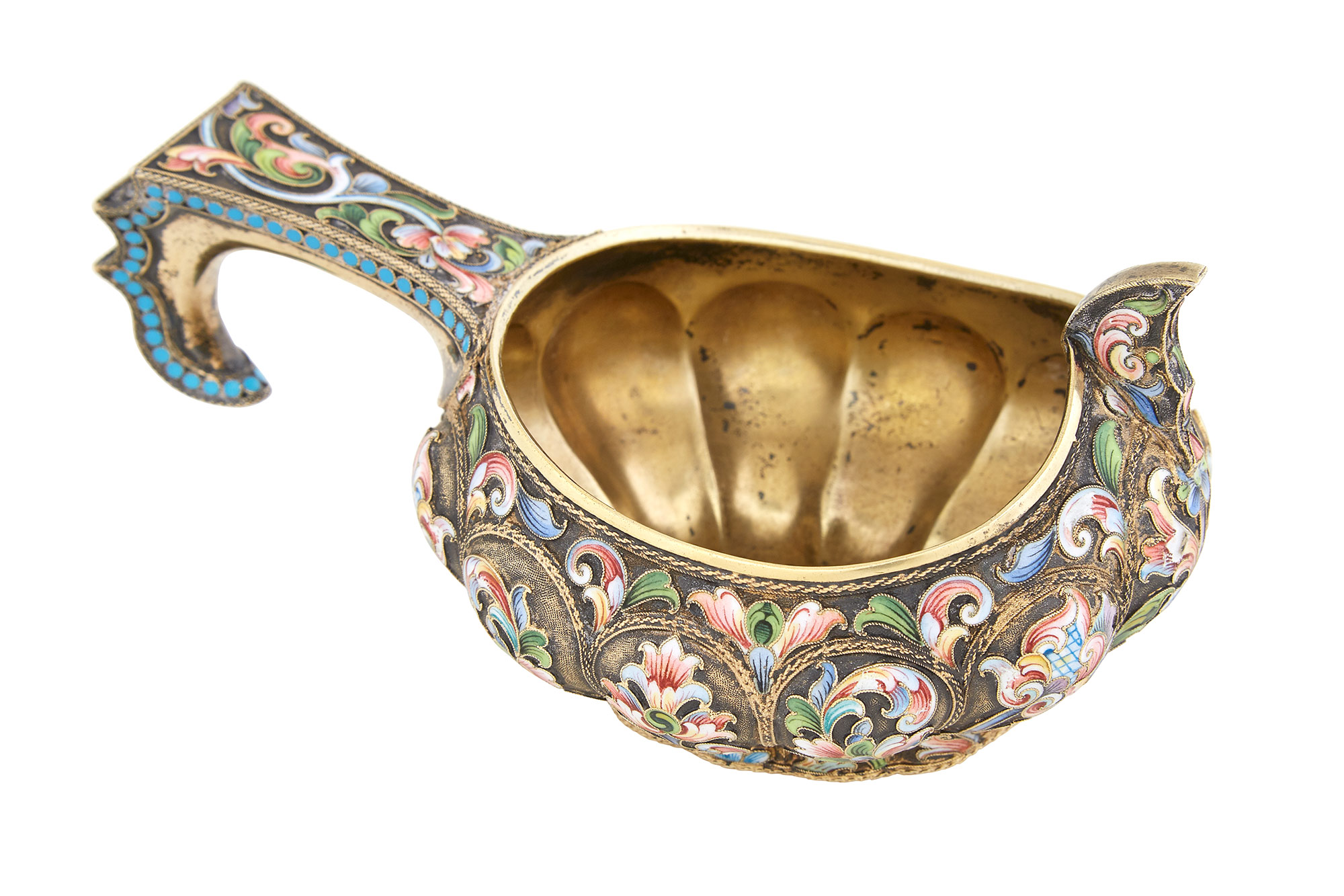 Lot image - Russian Silver-Gilt and Cloisonné Enamel Kovsh