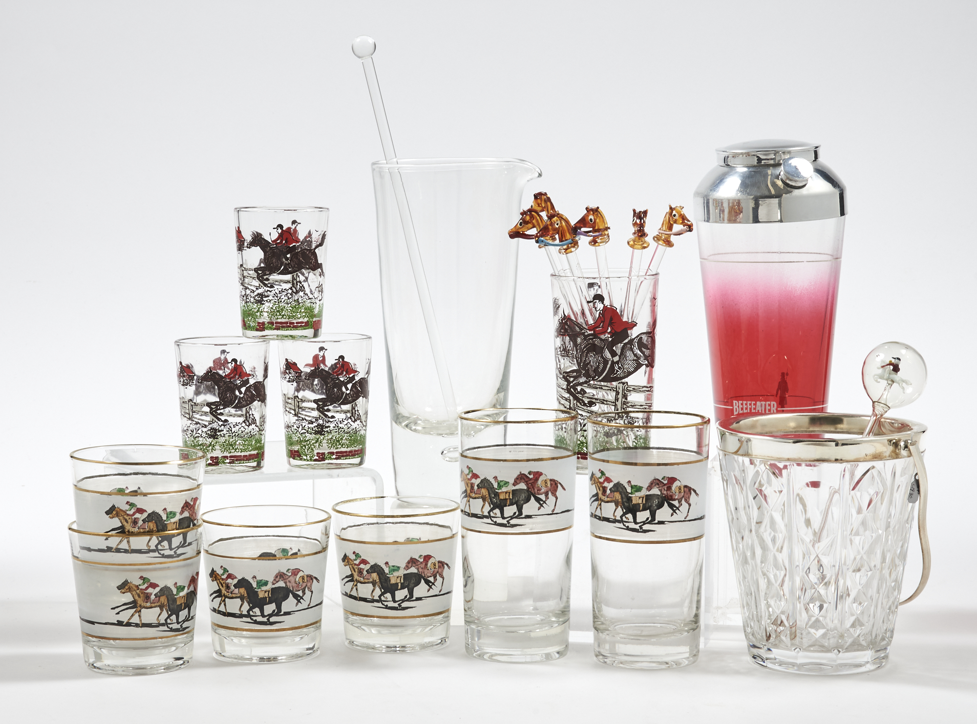 Lot image - Group of Jockey Theme Barware