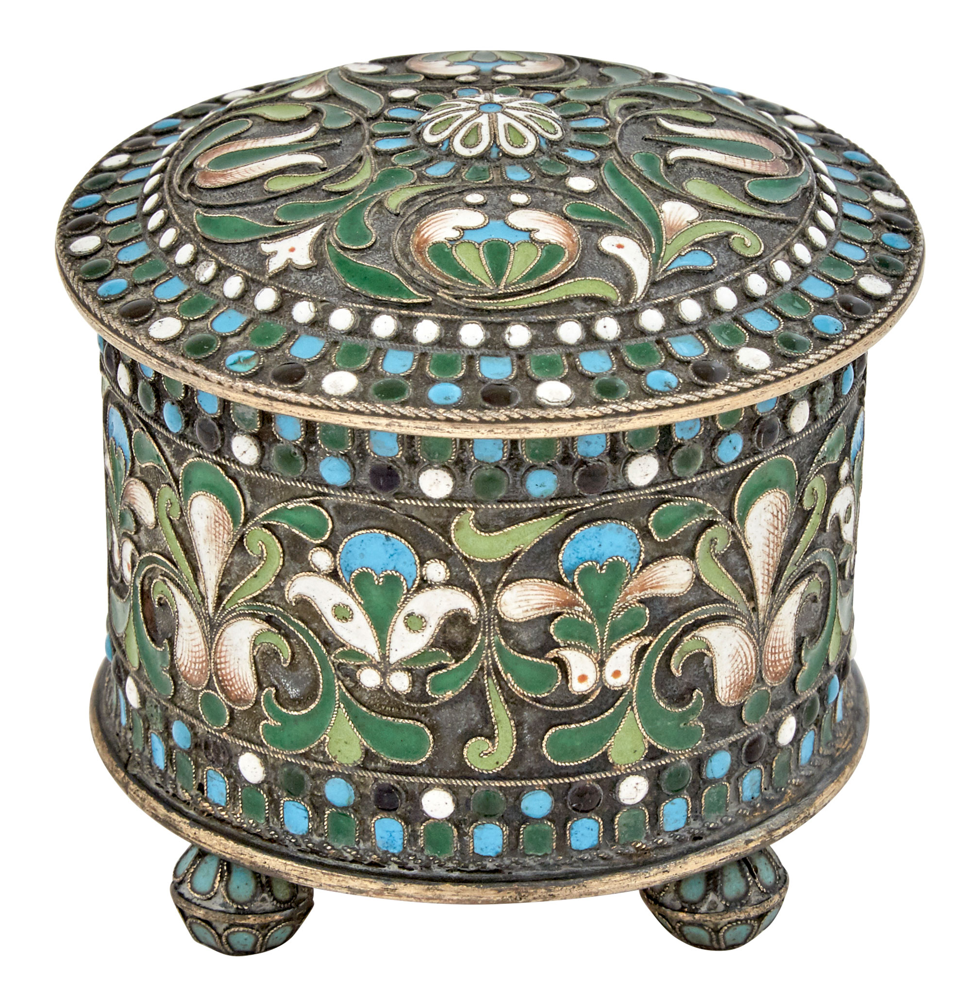 Lot image - Russian Parcel-Gilt Silver and Cloisonné Enamel Covered Box