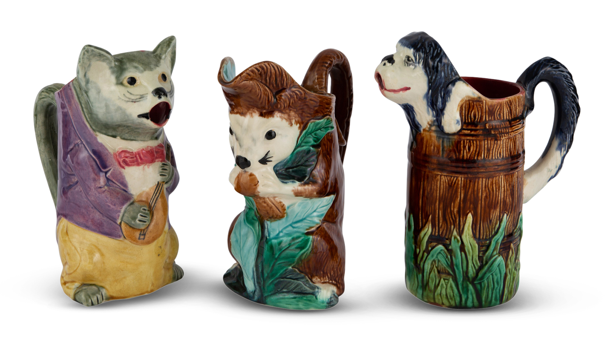 Lot image - Group of Majolica Animal-Form Pitchers