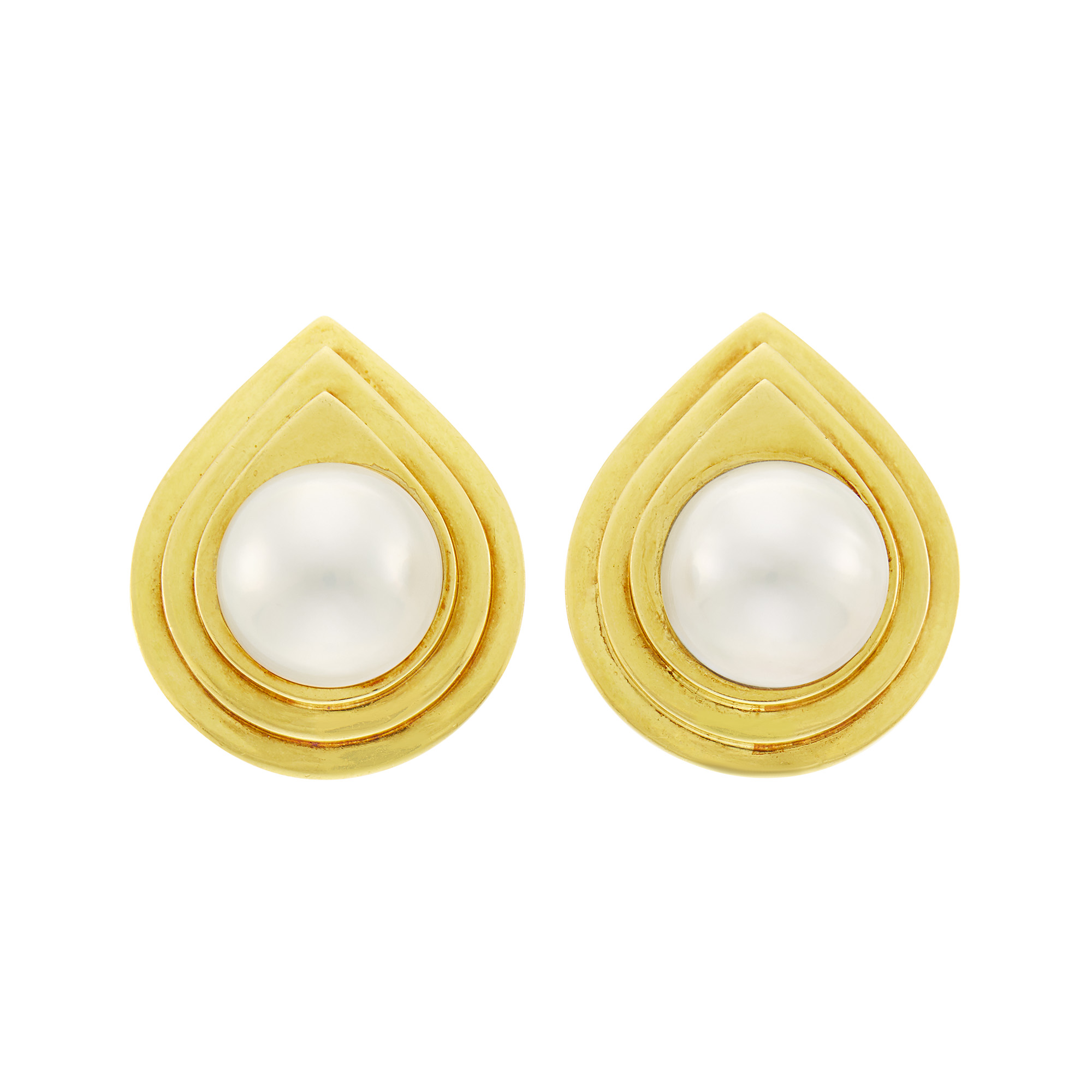 Lot image - Pair of Gold and Mabé Pearl Earclips