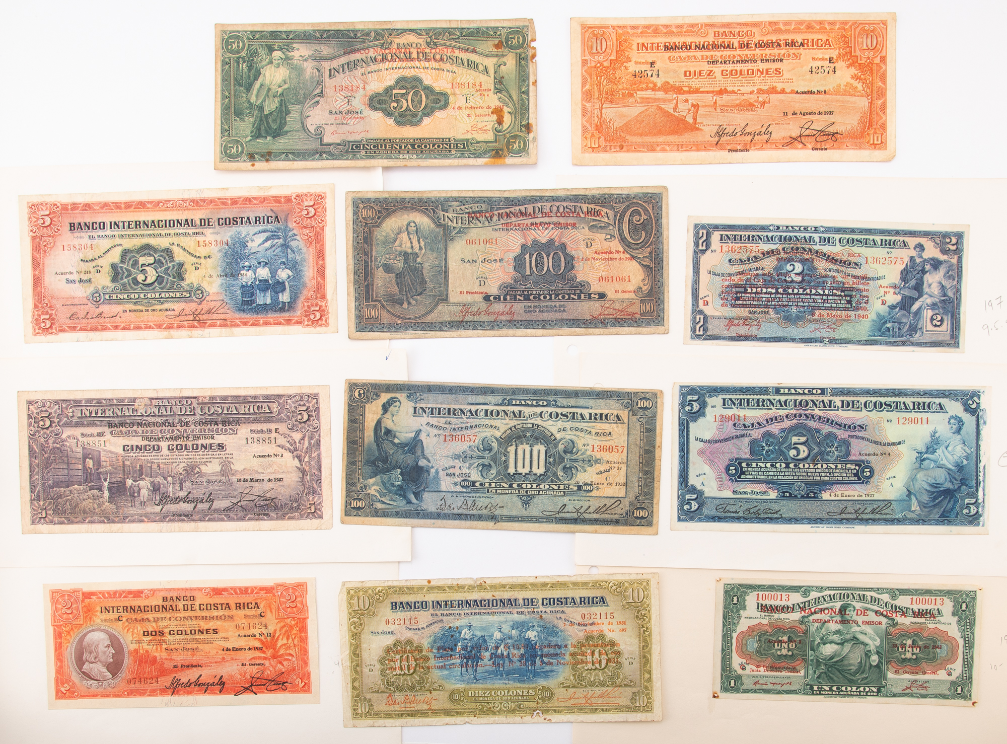Lot image - Costa Rica, Banco Internacional 1918 to 1939 Bank Note Group