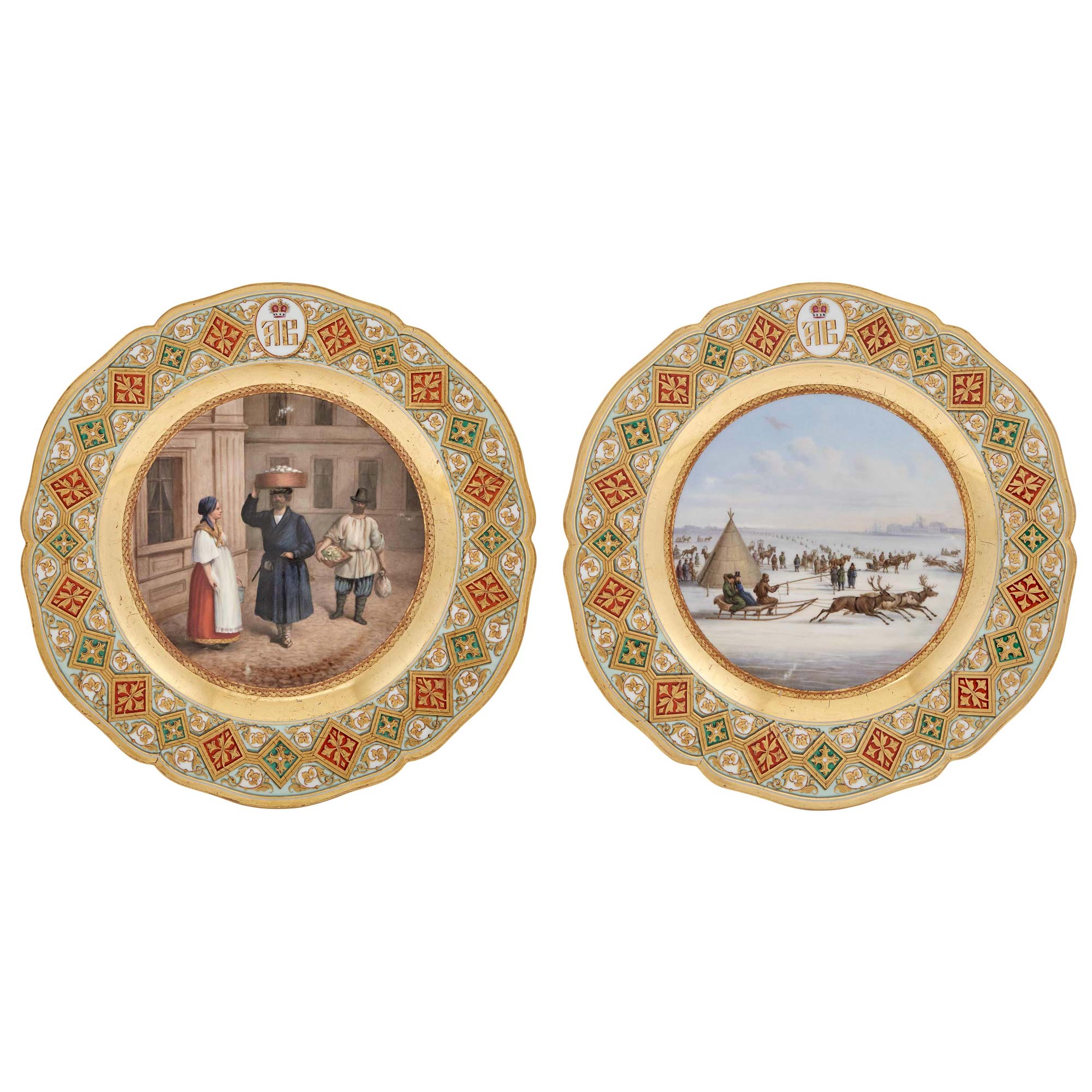 Lot image - Two Berlin (K.P.M.) Porcelain Plates with Russian Scenes