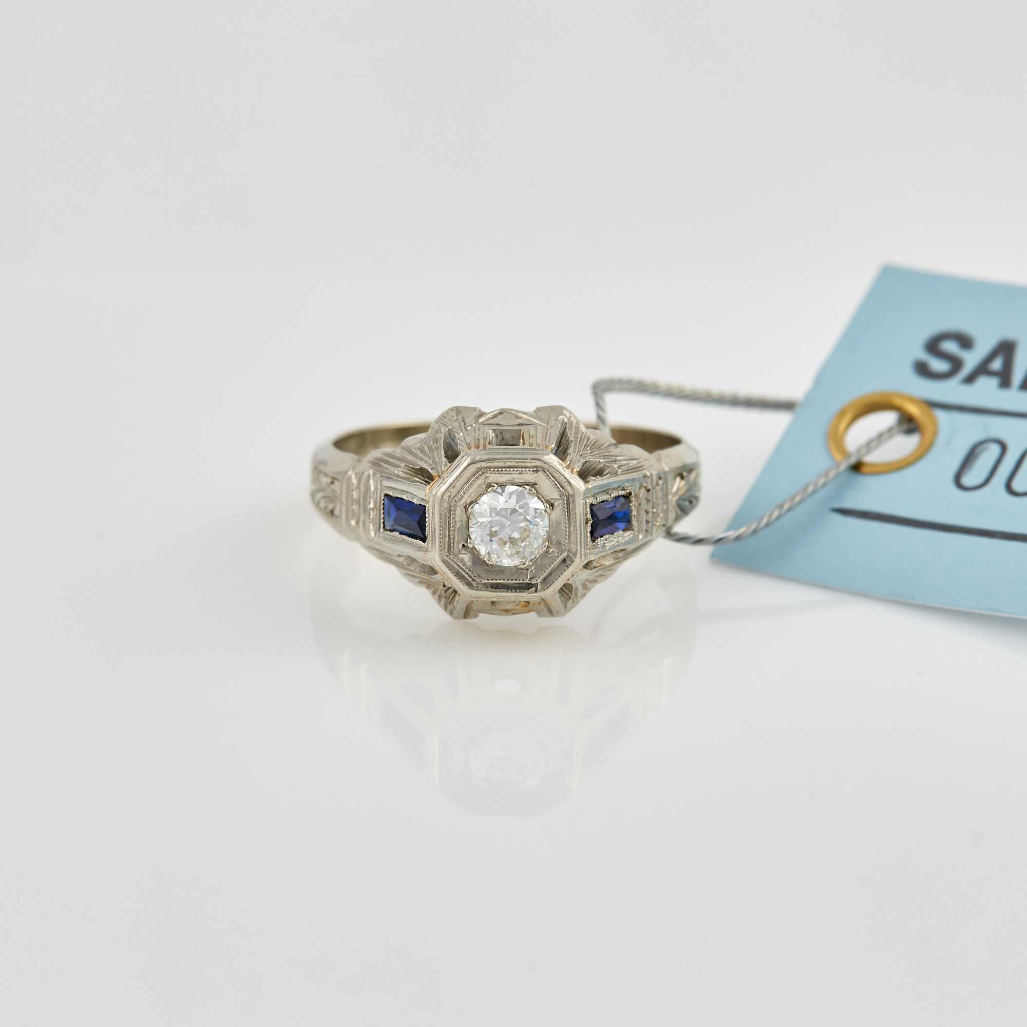 Lot image - Diamond and Stone Ring about 0.35 ct., 14K 4 dwt. all