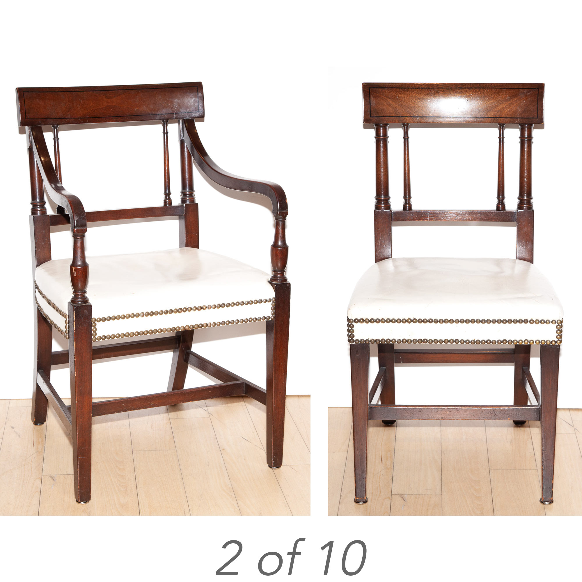 Lot image - Set of Ten Regency Style Mahogany Dining Chairs
