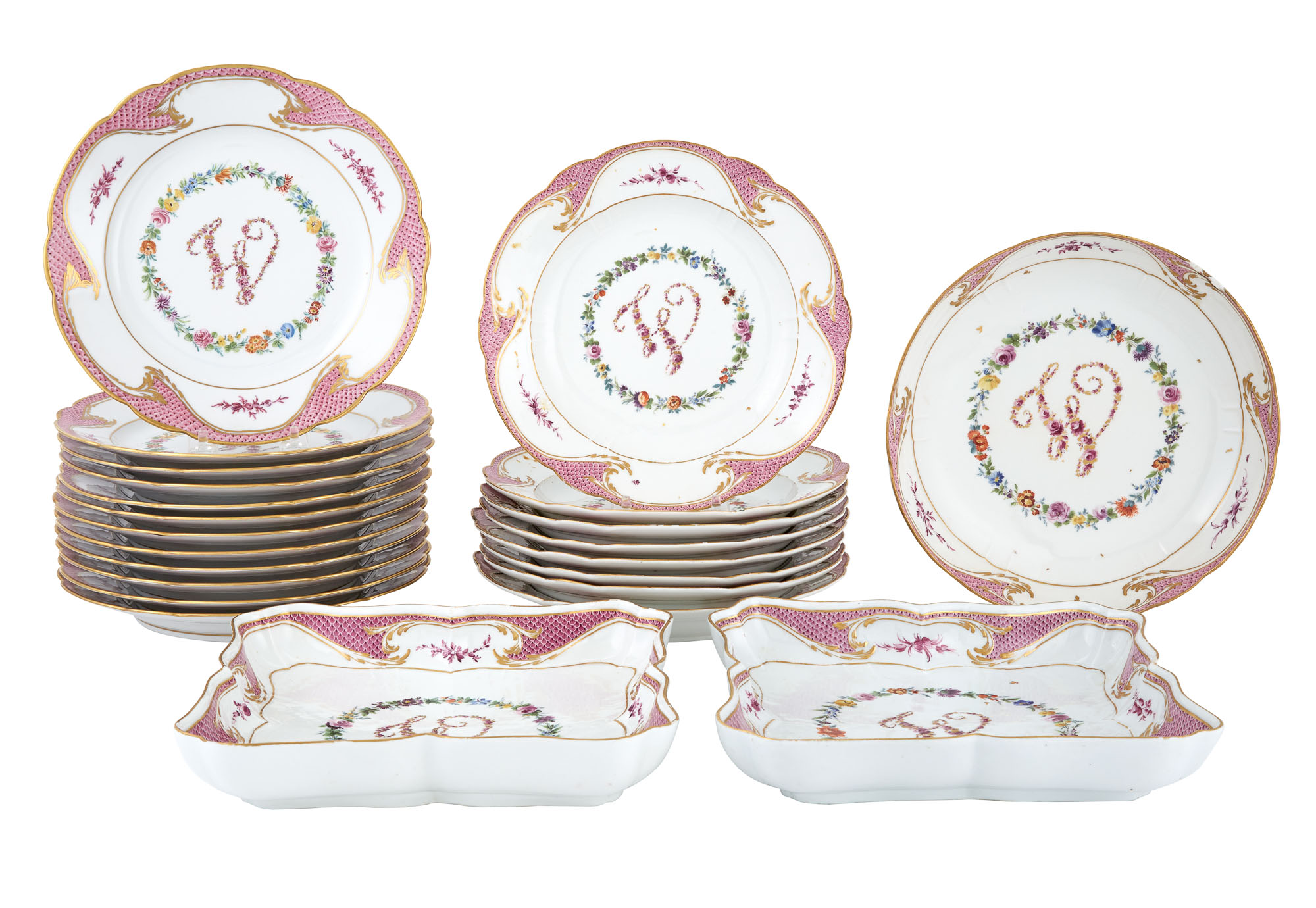 Lot image - Meissen Gilt and Polychrome Decorated Porcelain Part Dinner Service