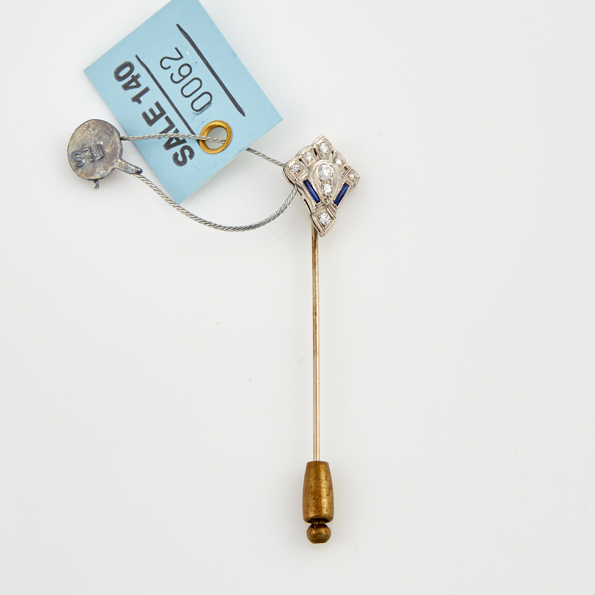 Lot image - Diamond and Stone Pin, 8 diamonds about 0.30 ct., Platinum and Metal 1 dwt. all