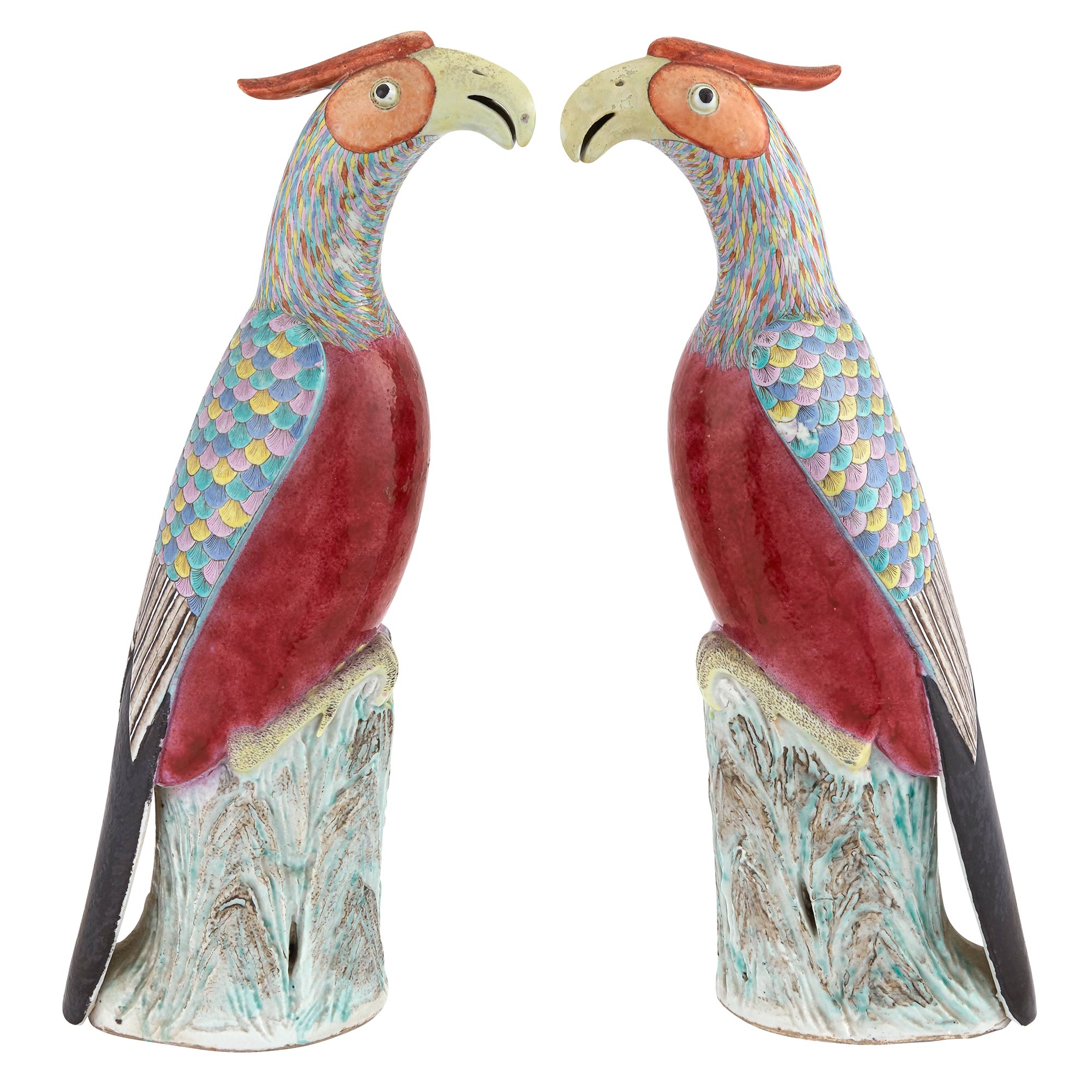 Lot image - Pair of Famille Rose Porcelain Figures of Parrots