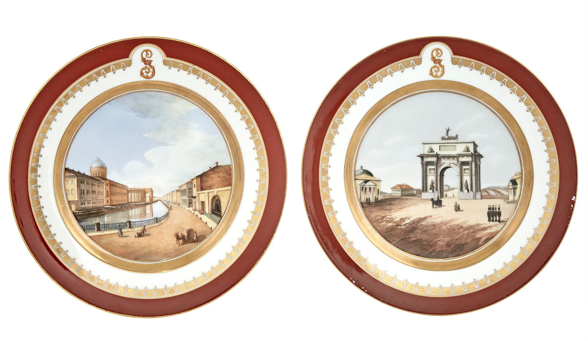 Lot image - Pair of Russian Porcelain Plates with Views