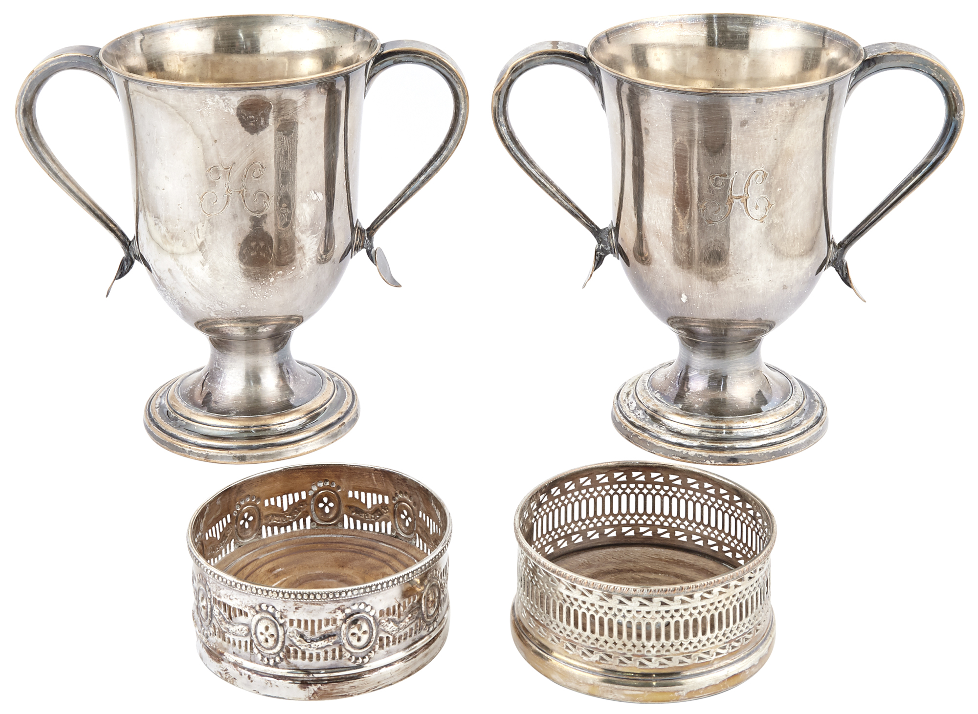 Lot image - Pair of English Silver Plated Two-Handled Cups