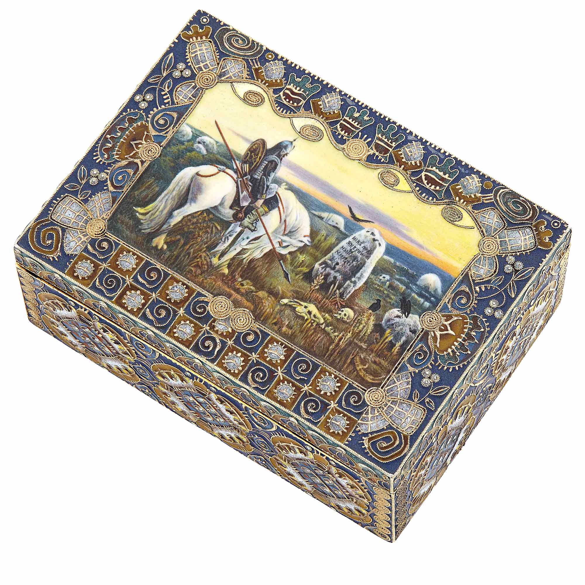 Lot image - Russian Silver-Gilt, Cloisonné and En Plein Enamel Box