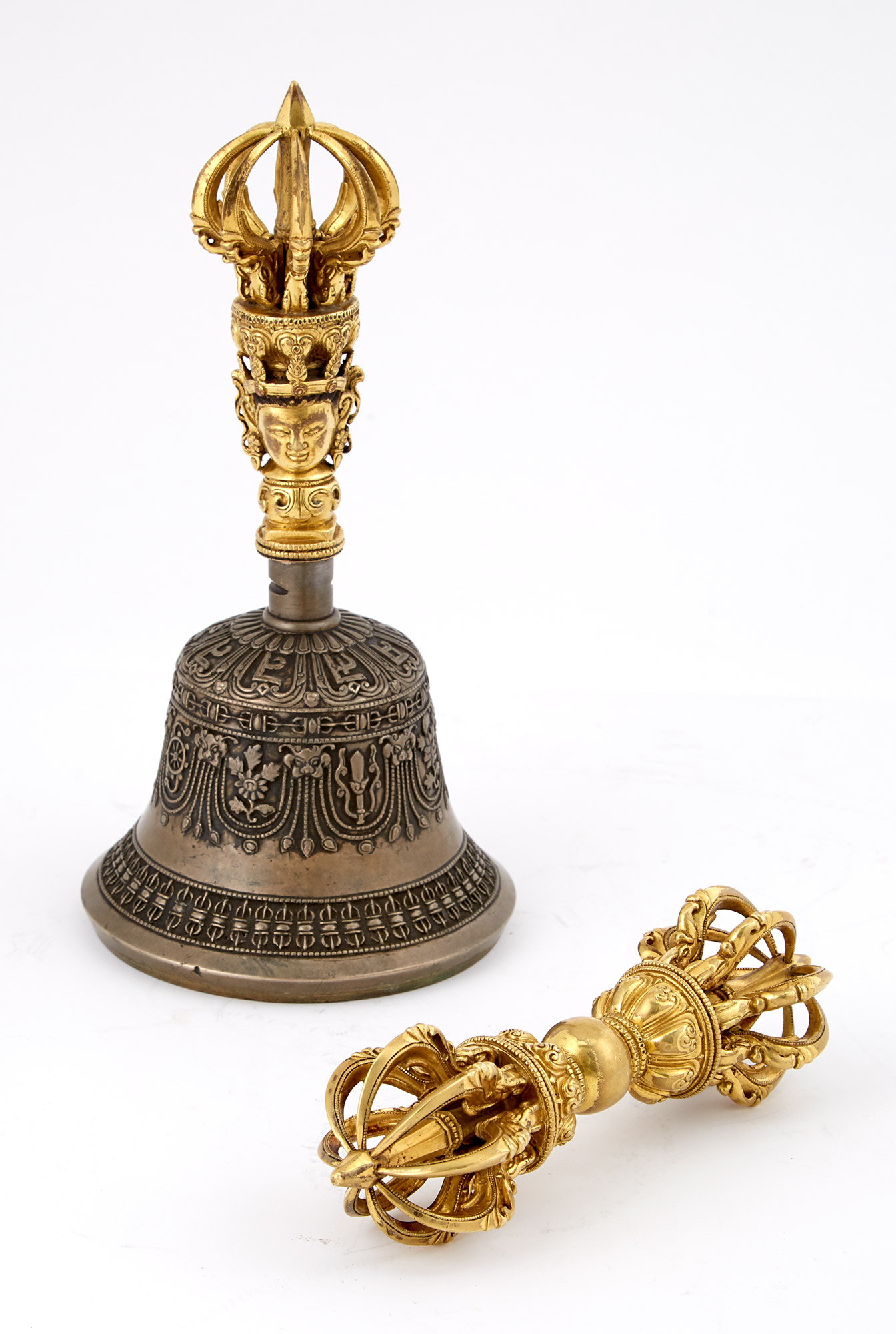 Lot image - Tibetan Gilt-Bronze Vajra and Bell