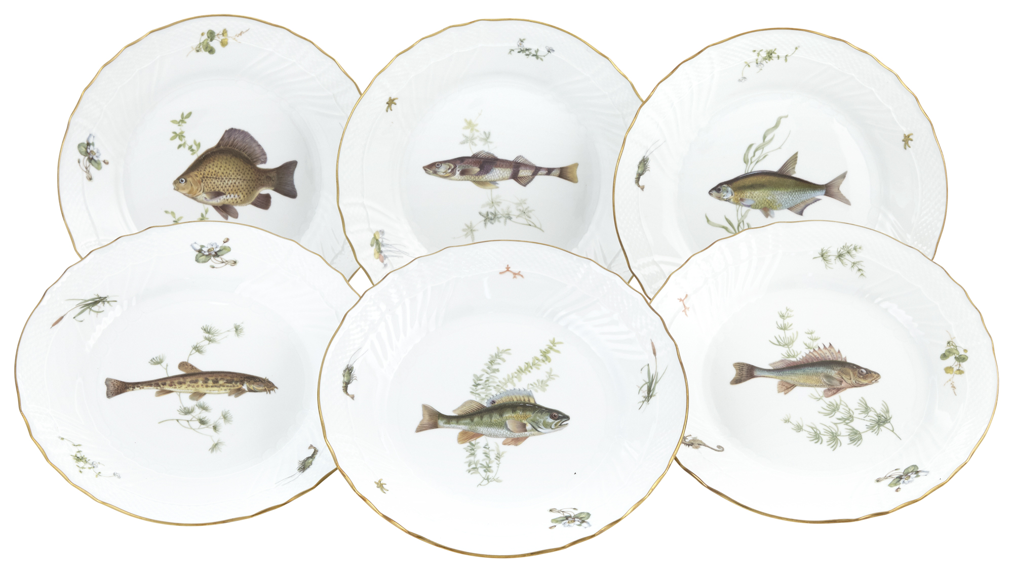 Lot image - Set of Six Ginori Porcelain Fish Plates