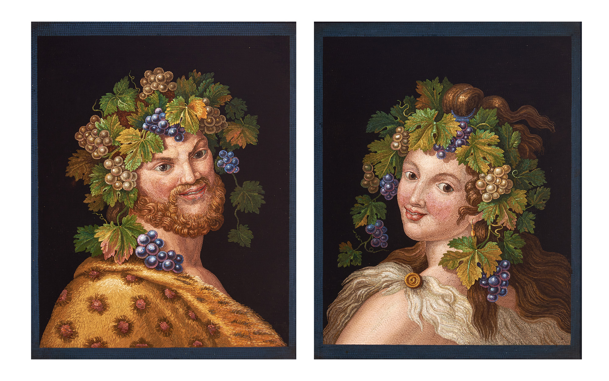 Lot image - Pair of Italian Micromosaic Panels of Bacchus and a Bacchante