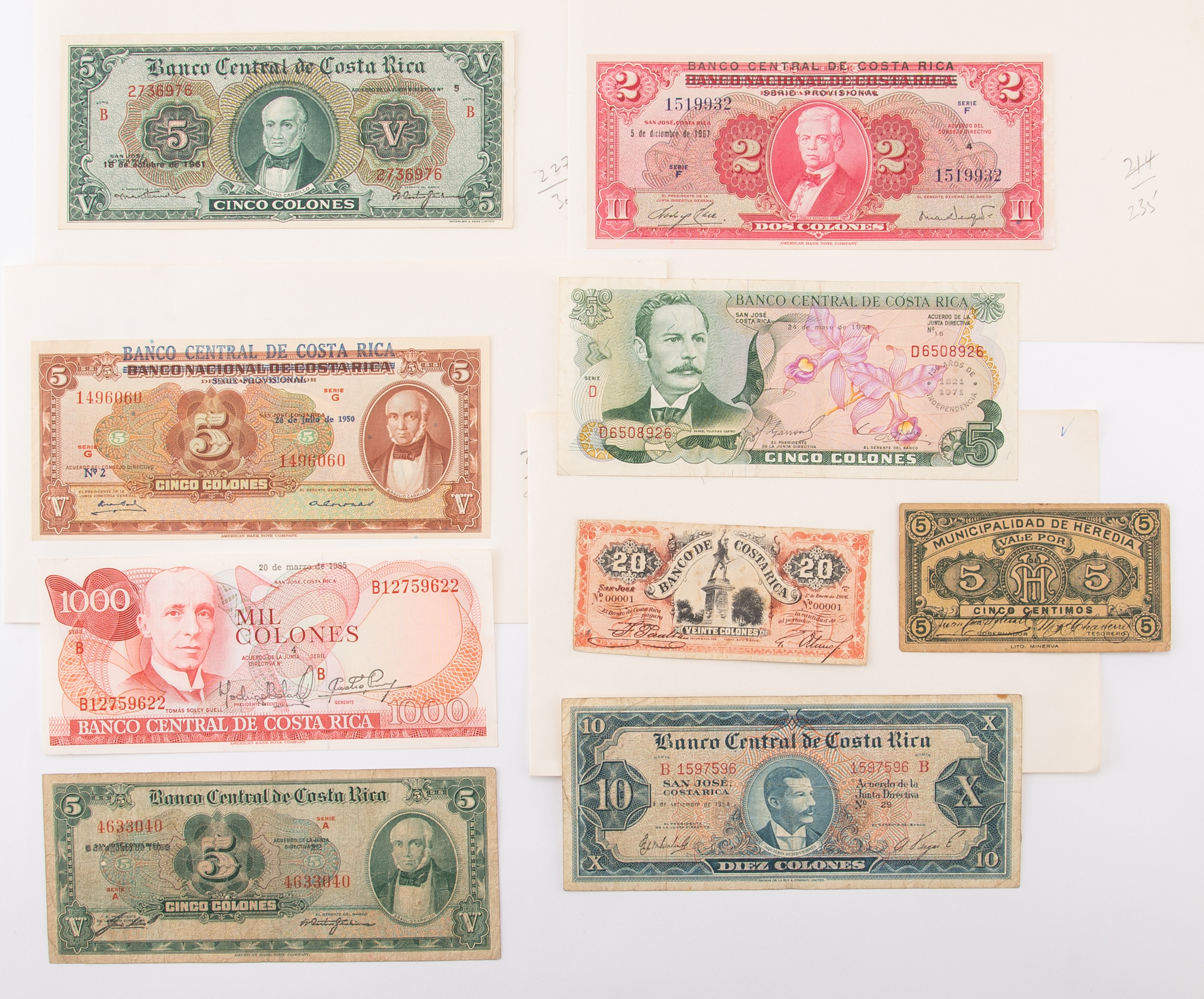 Lot image - Costa Rica, Banco Central 1950 to 1997 Bank Note Group
