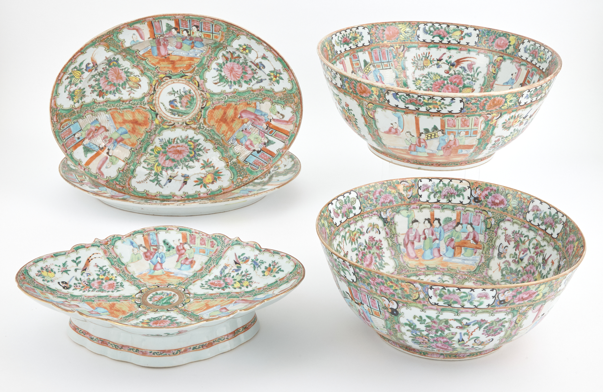 Lot image - Group of Canton Rose Medallion Porcelain Articles