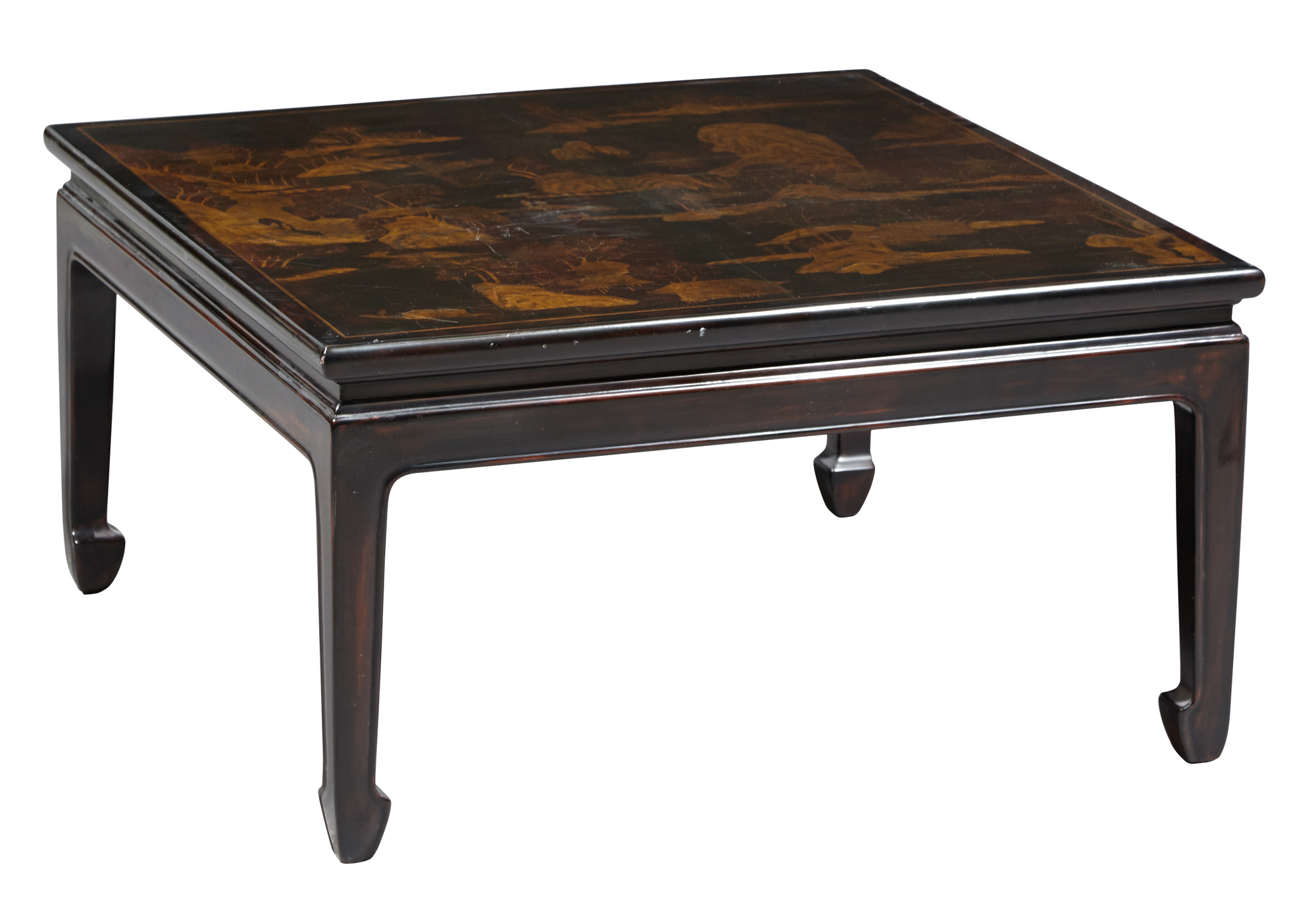 Lot image - Chinese Style Black Lacquer and Gilt Low Table
