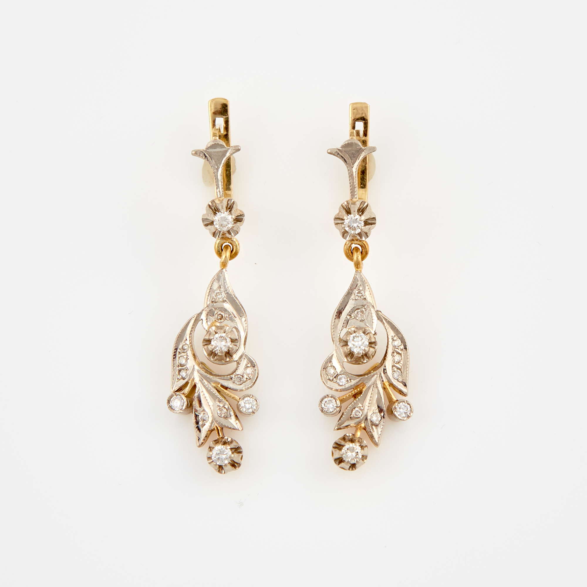 Lot image - Two Diamond Earrings, 28 diamonds about 0.30 ct., 18K 8 dwt.