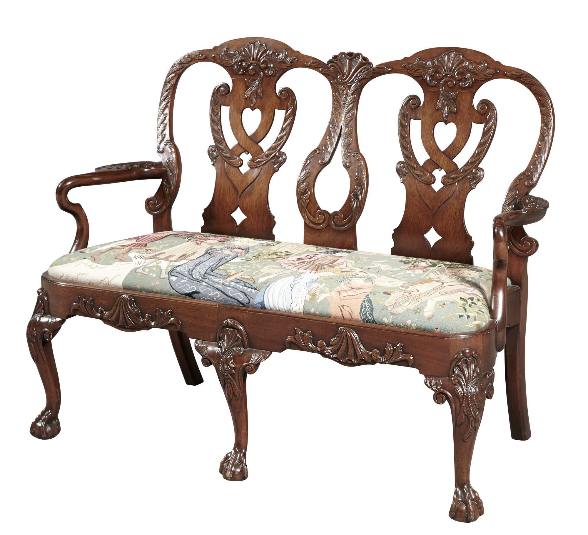 Lot image - George II Style Mahogany Double-Chairback Settee by Maitland Smith