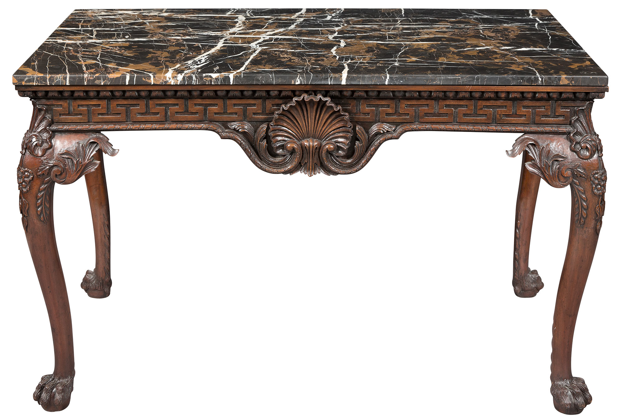 Lot image - George II Style Mahogany Marble Top Table in the Style of William Bradshaw