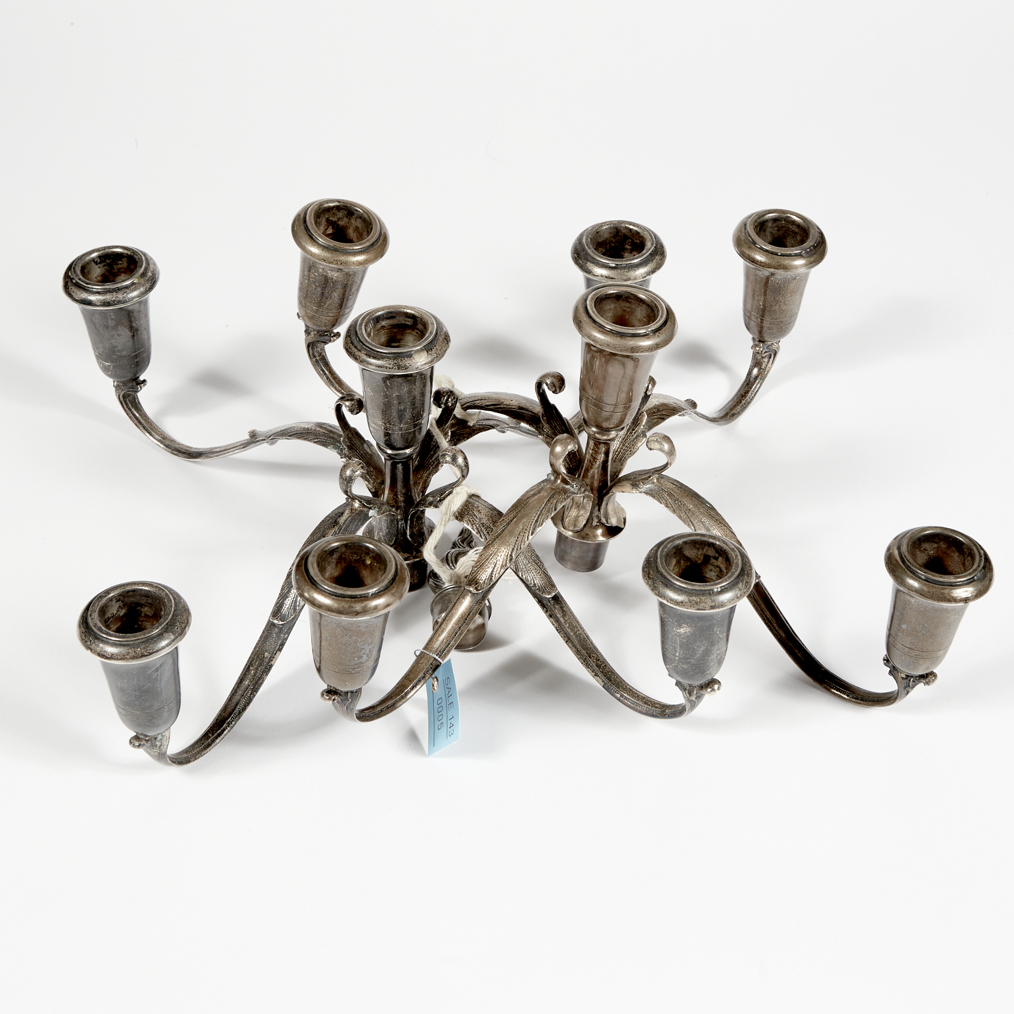 Lot image - 2 Silver Candelabras in 3 parts, 41 ozs., damaged