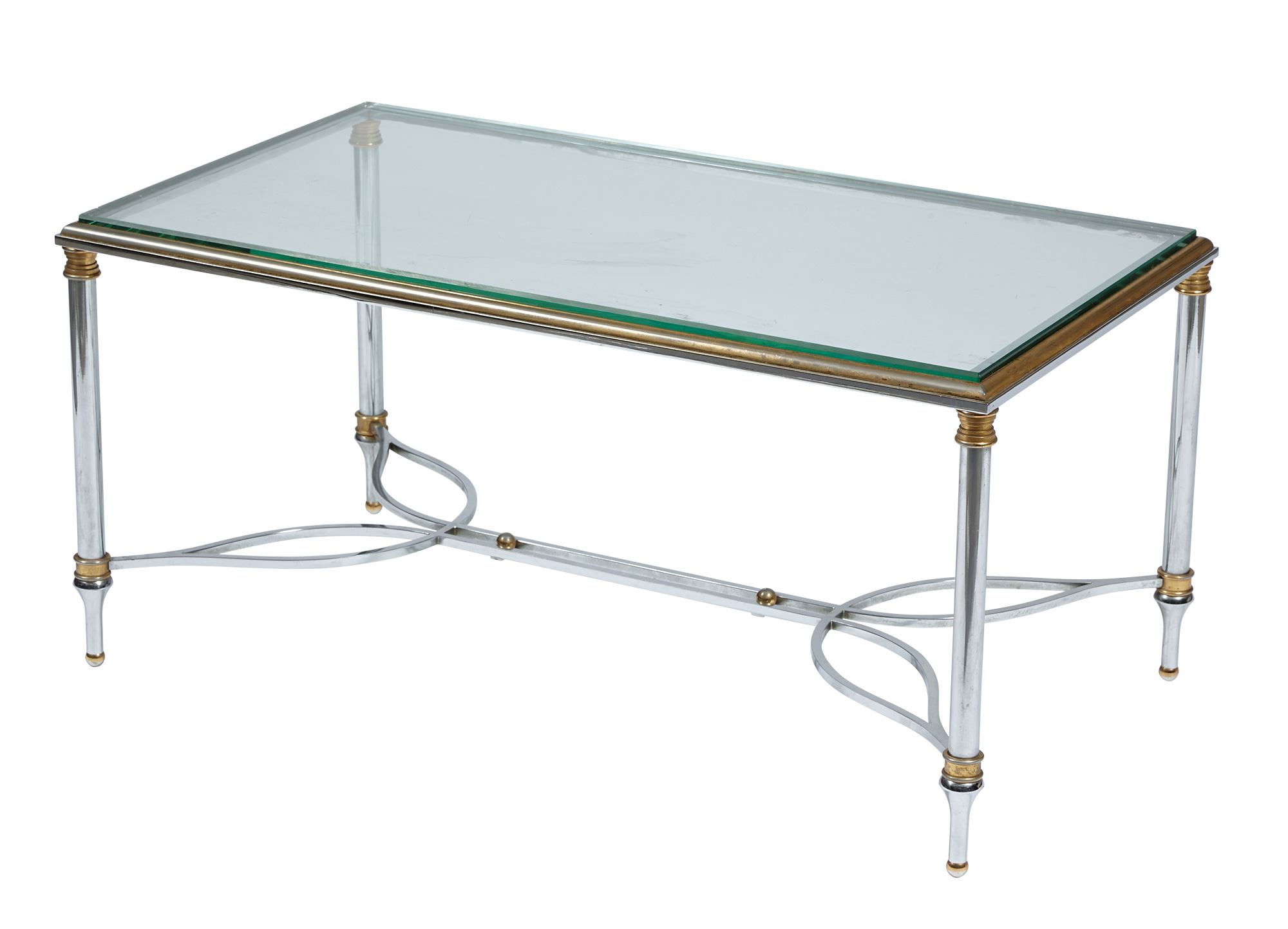Lot image - Chrome, Glass and Brass Low Table