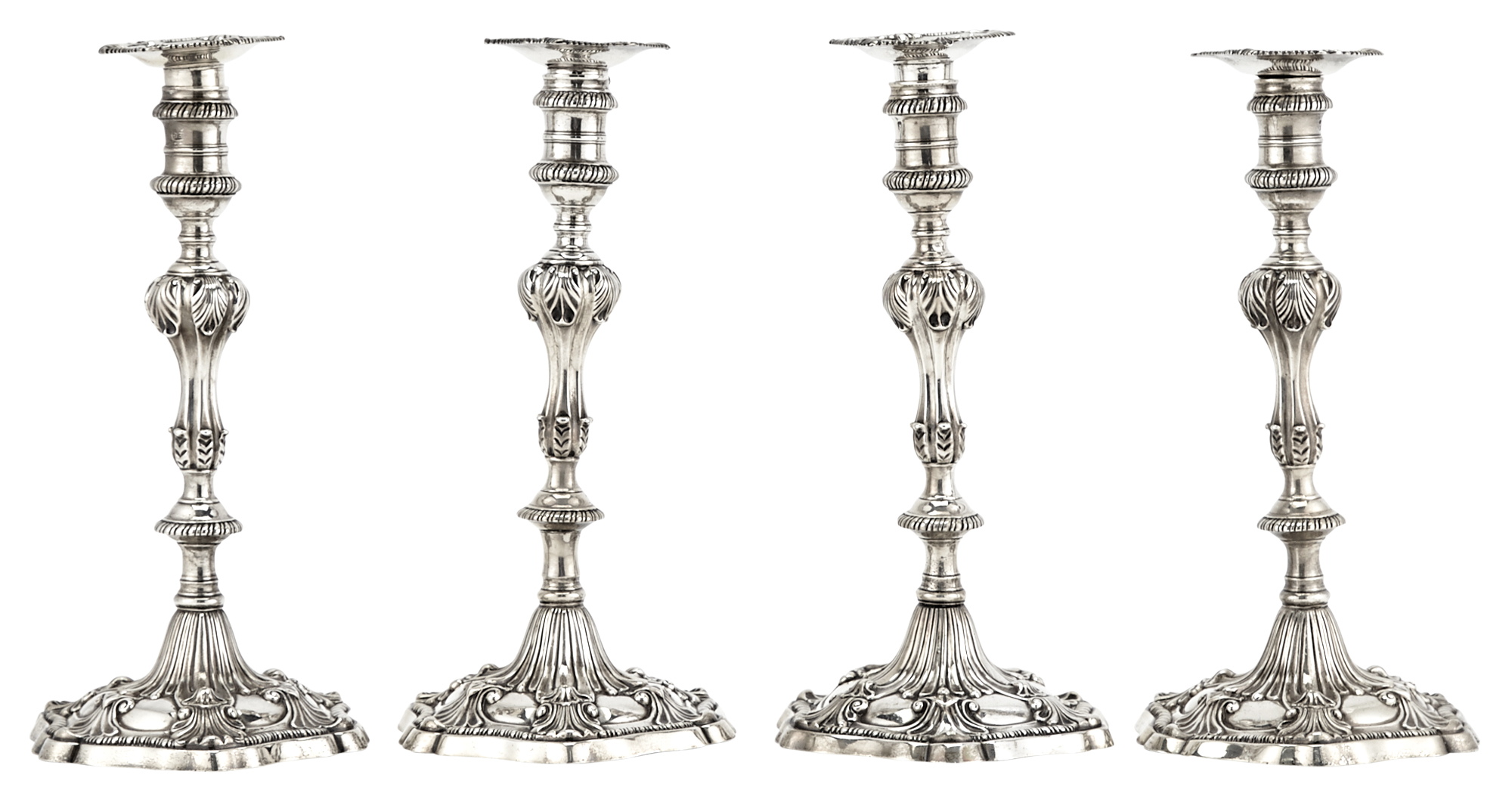 Lot image - Set of Four George II Sterling Silver Candlesticks