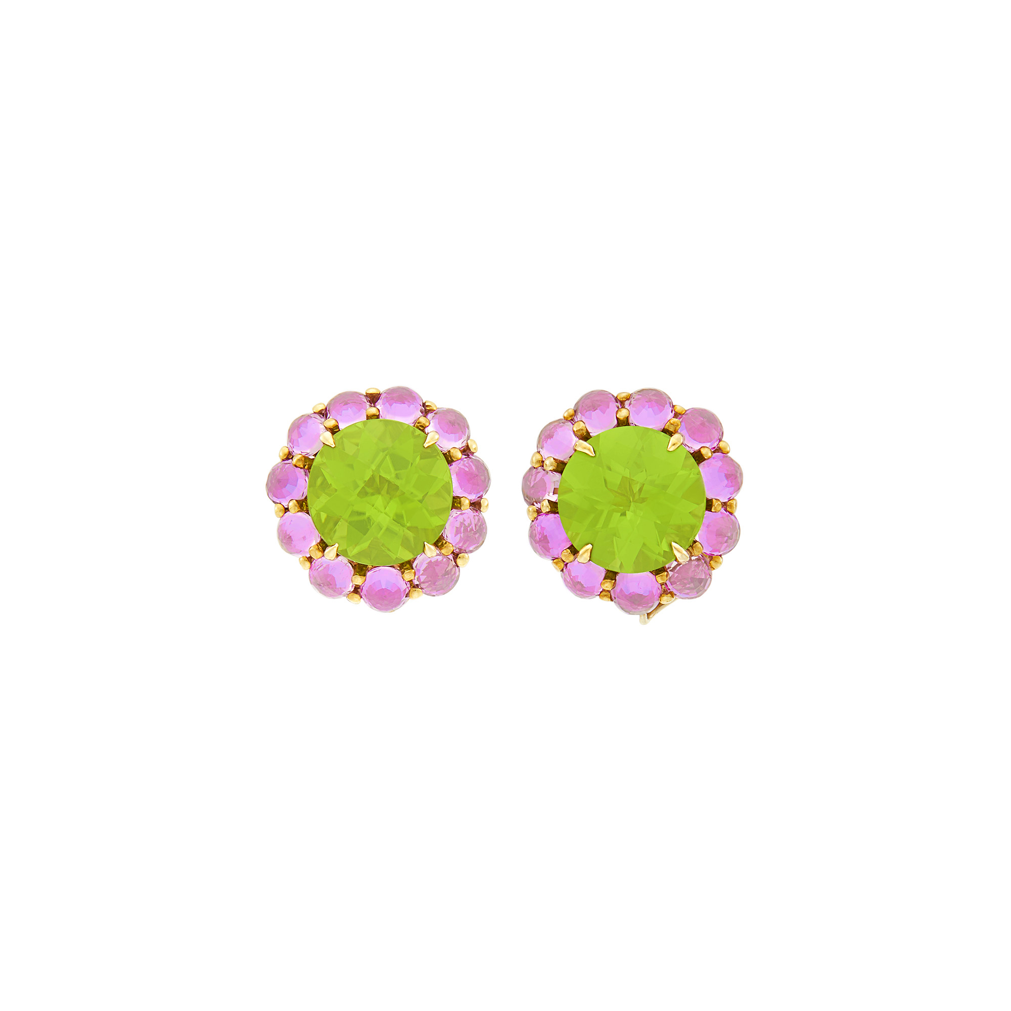 Lot image - Paolo Costagli Pair of Gold, Peridot and Pink Sapphire Earclips