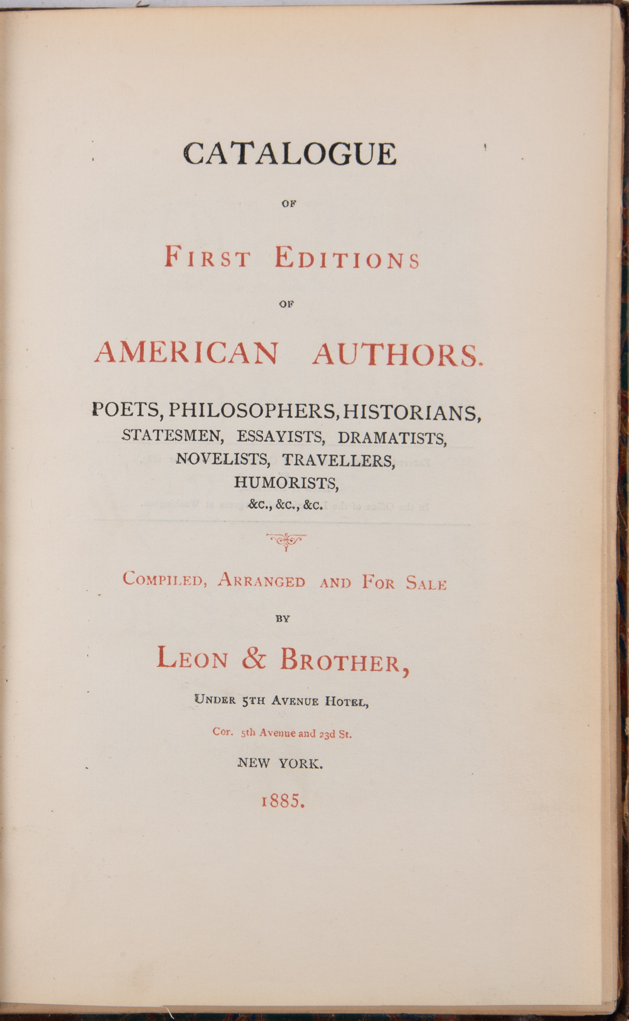 Lot image - [BOOKSELLER CATALOGUE]  LEON AND BROTHER. Catalogue of First Editions of American Authors.