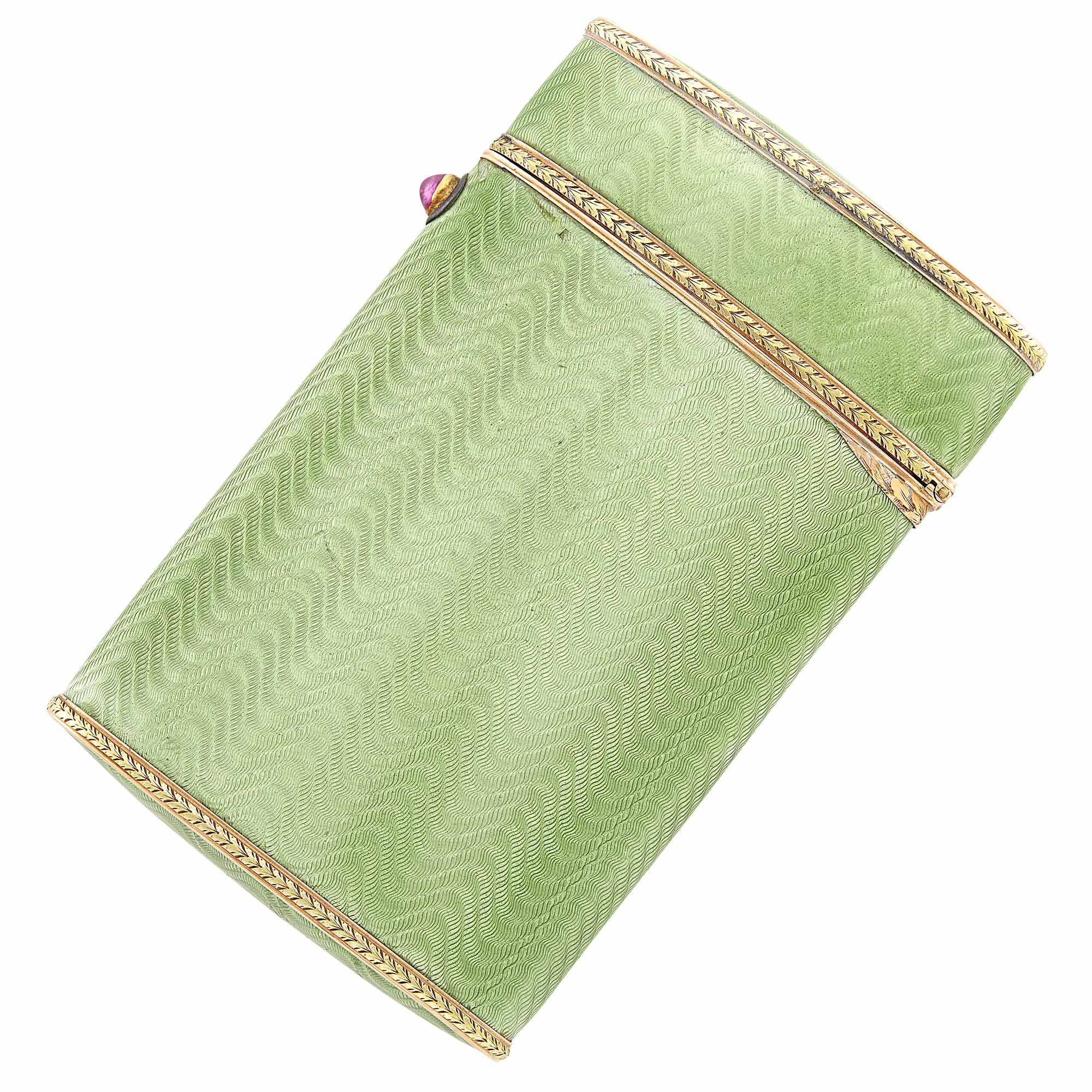 Lot image - Fabergé Two-Color Gold-Mounted Silver-Gilt and Guilloché Enamel Cigarette Case