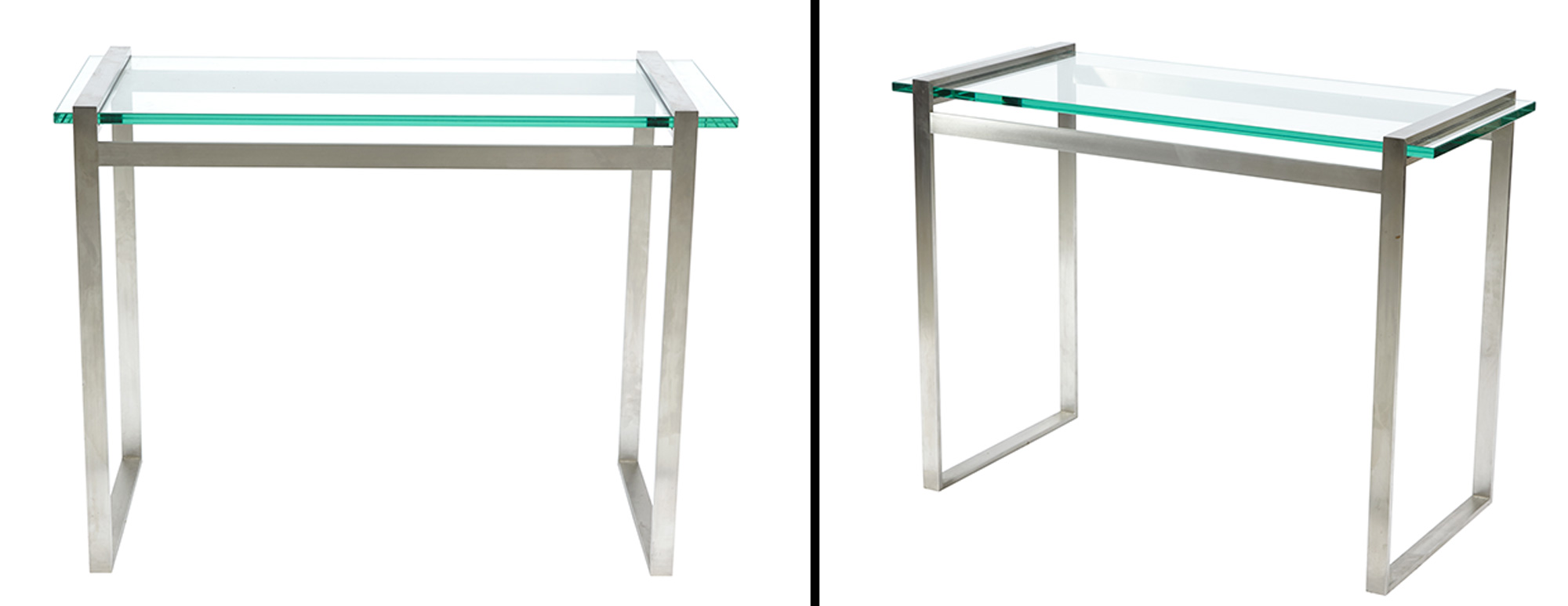Lot image - Pair of Brushed Steel and Glass Tables