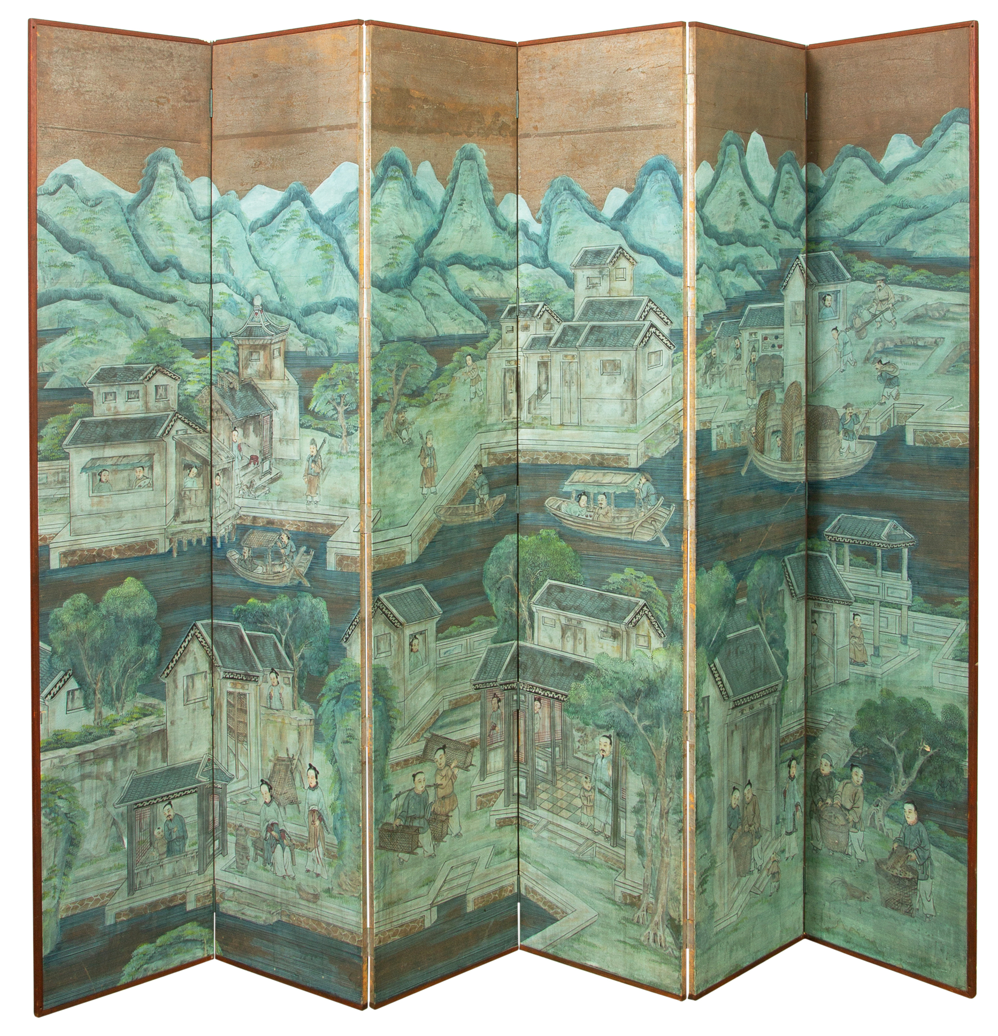Lot image - Chinese Six-Panel Screen