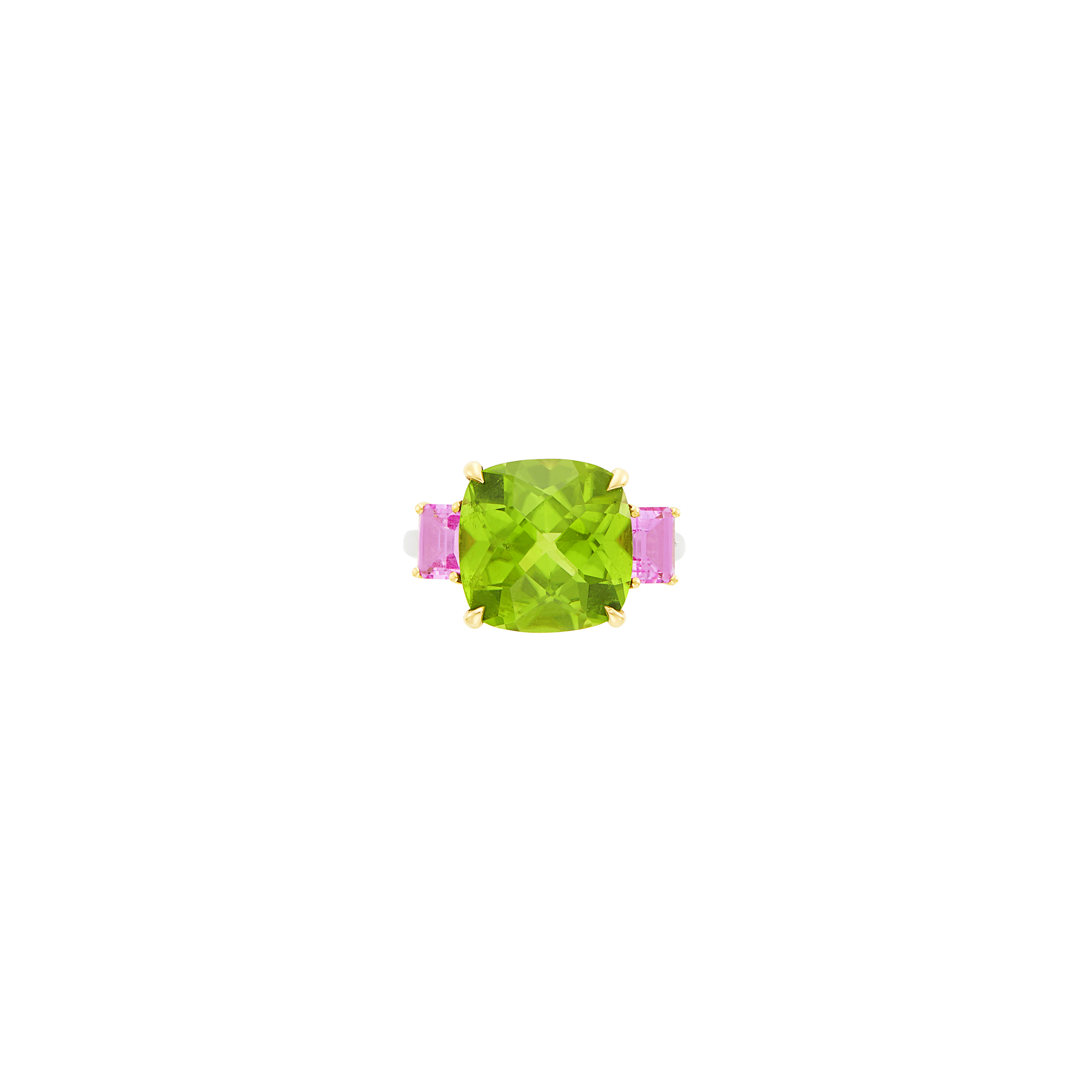 Lot image - Paolo Costagli Platinum, Gold, Peridot and Pink Tourmaline Ring