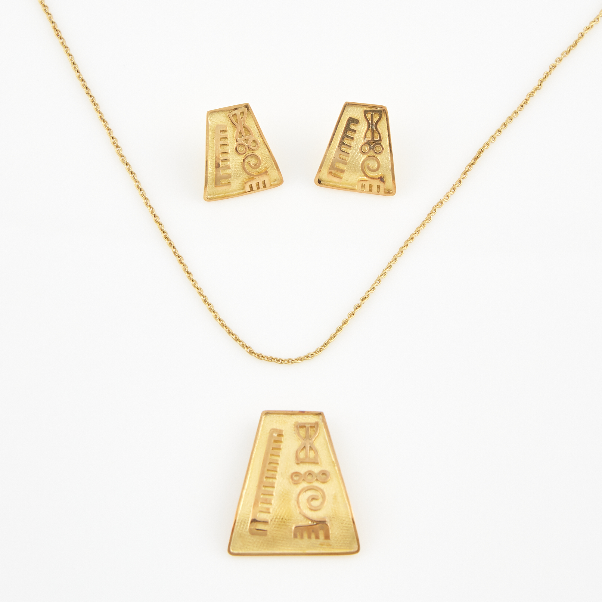 Lot image - Two Gold Earrings, Pendant and Neck Chain, 14K 11 dwt.