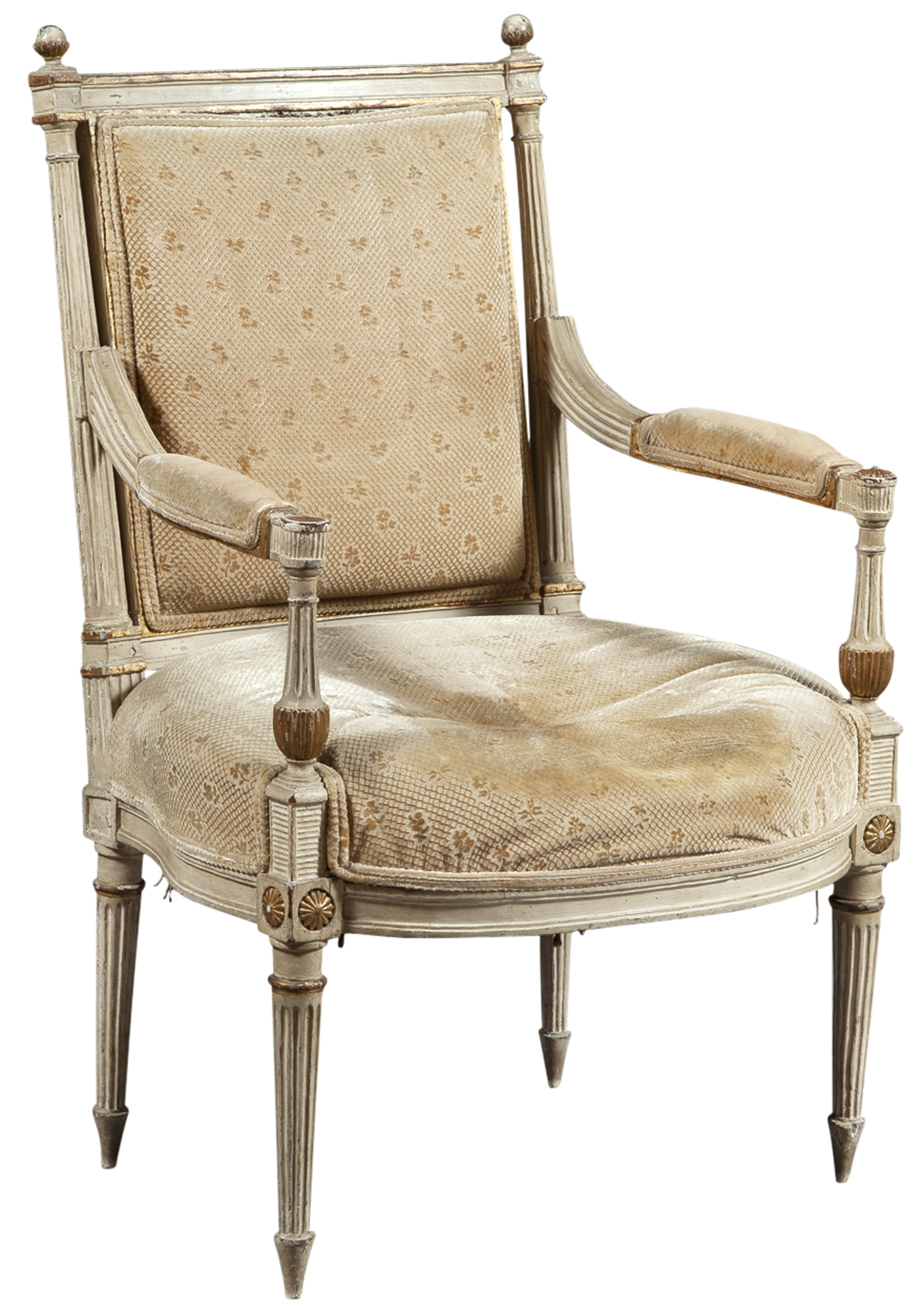 Lot image - Louis XVI Upholstered Painted Wood Fauteuil